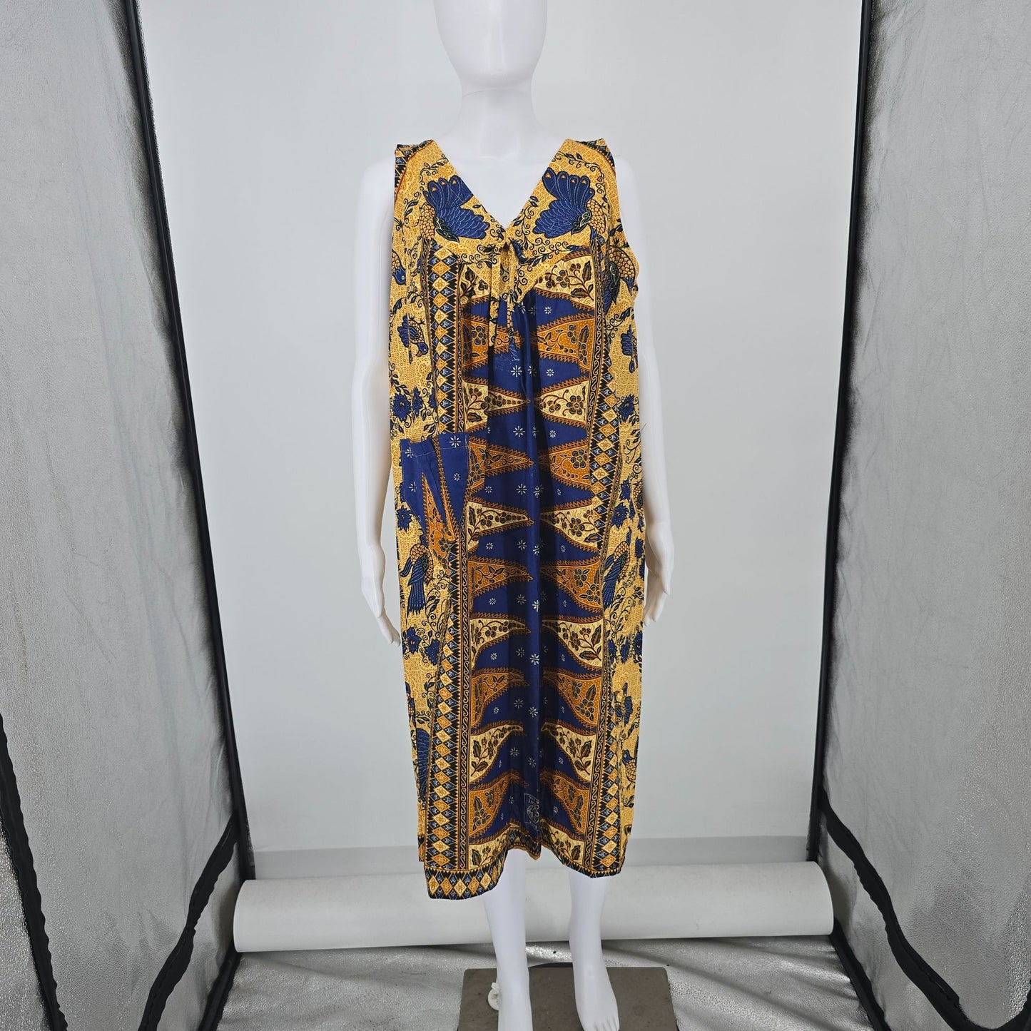 Vintage 1990s Batik by Gina Carwi No. 3095 Caftan-Style Midi Dress (XL)