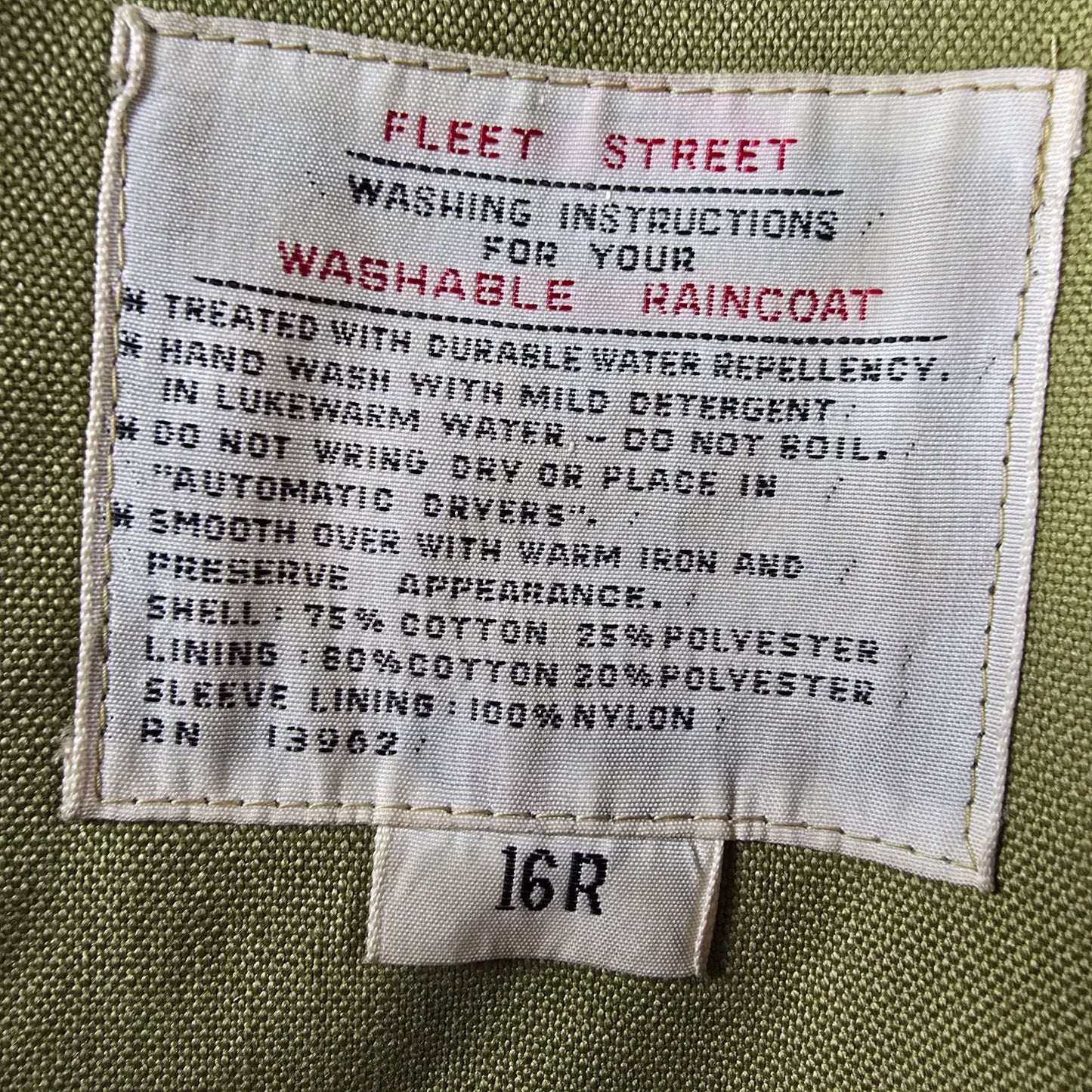 Vintage 1960s Fleet Street Rain/Shine Green Double-Breasted Mod Coat (16R/Large)