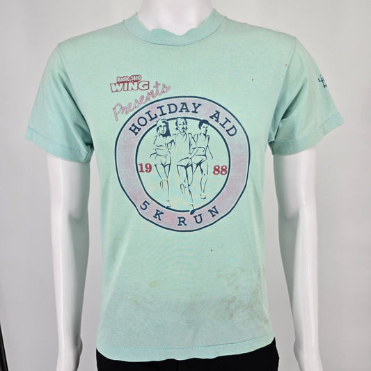 Vintage 1988 Radio 1410 WING Holiday Aid 5K Run Dayton Ohio T-Shirt (S/M)