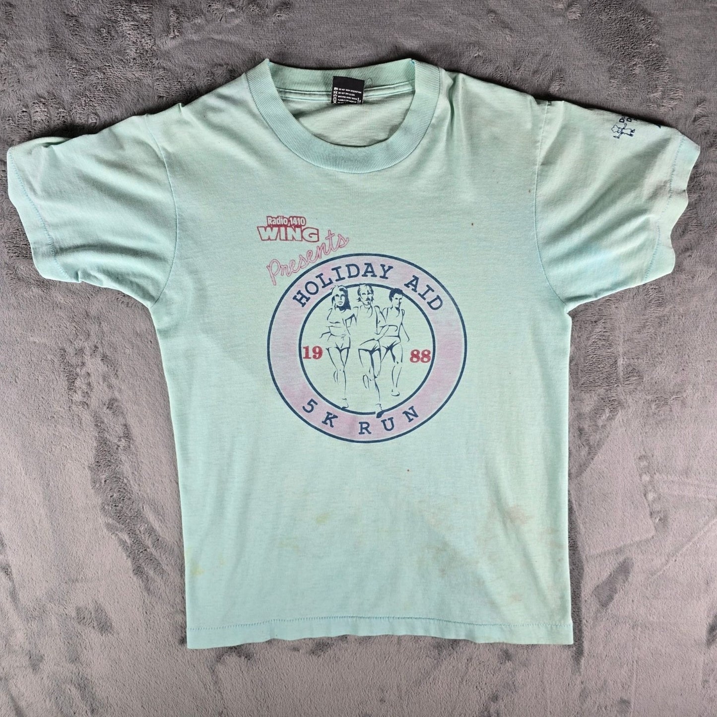 Vintage 1988 Radio 1410 WING Holiday Aid 5K Run Dayton Ohio T-Shirt (S/M)
