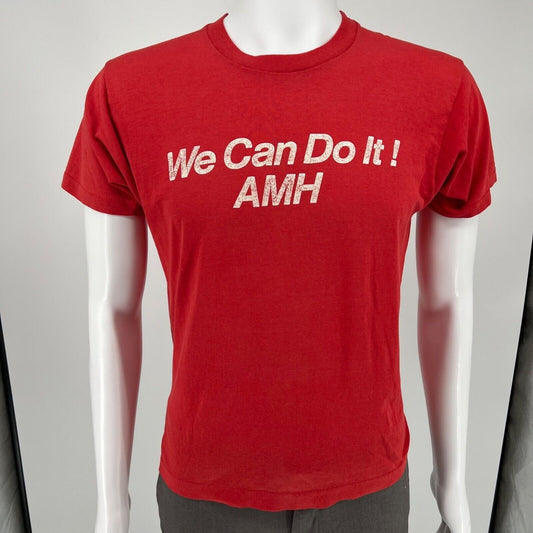 Vintage 1980s Screen Stars Red/White "We Can Do It! AMH" T-Shirt (Medium)