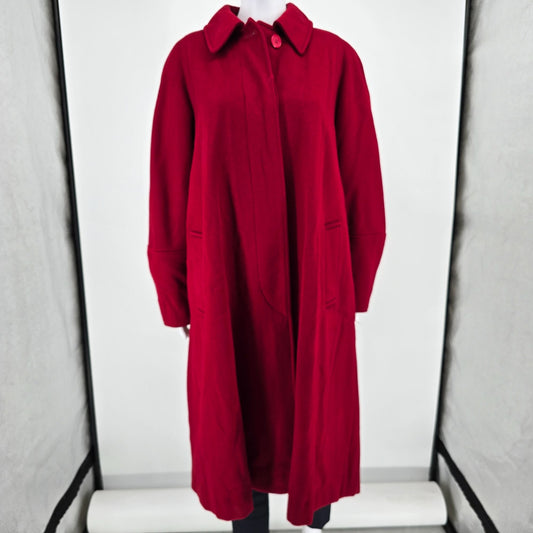Vintage 1990s Perry Ellis Portfolio Made in USA Red Wool Overcoat (Size 6)