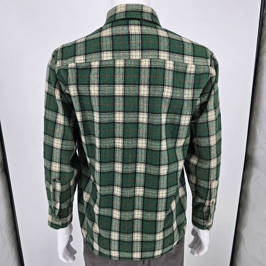 Vintage 1980s/1990s Arrow Sportswear Wool Blend Green Plaid Flannel Shirt (M)