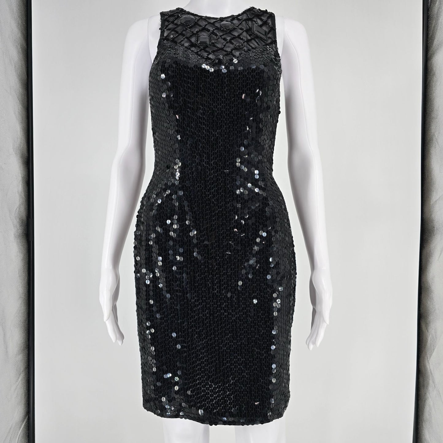 Vintage Y2K Nightline by Della Fougali Black Sequin Sheathe Dress (XS)