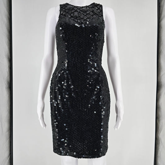 Vintage Y2K Nightline by Della Fougali Black Sequin Sheathe Dress (XS)