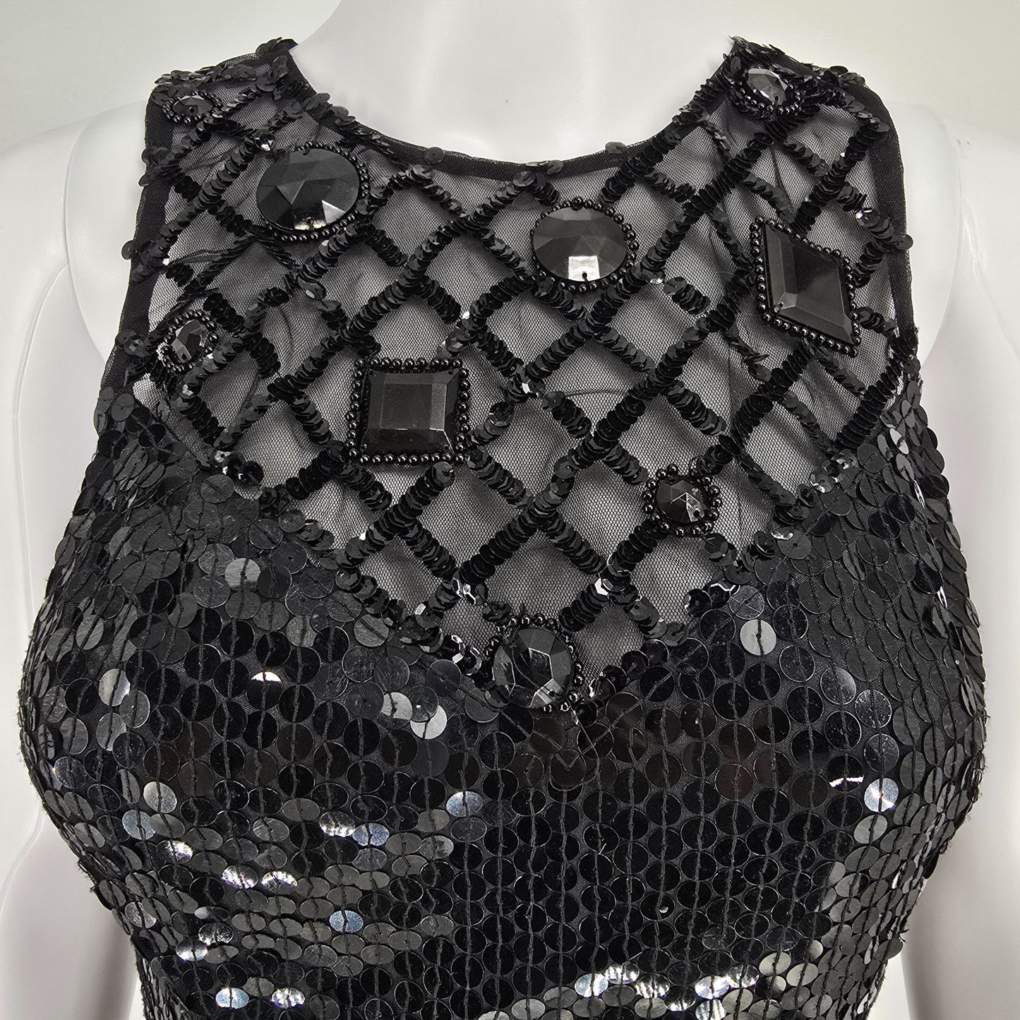 Vintage Y2K Nightline by Della Fougali Black Sequin Sheathe Dress (XS)