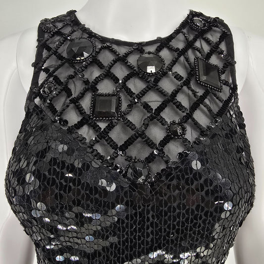 Vintage Y2K Nightline by Della Fougali Black Sequin Sheathe Dress (XS)