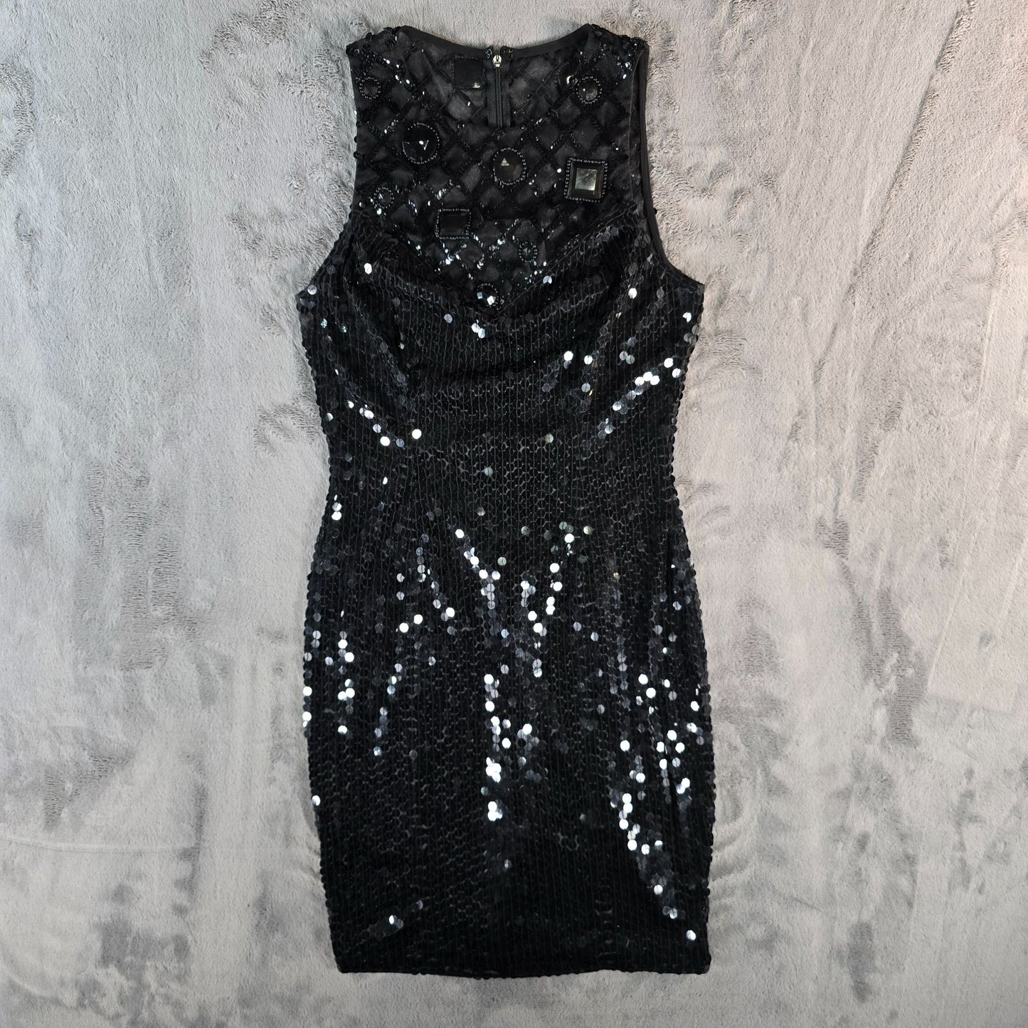 Vintage Y2K Nightline by Della Fougali Black Sequin Sheathe Dress (XS)