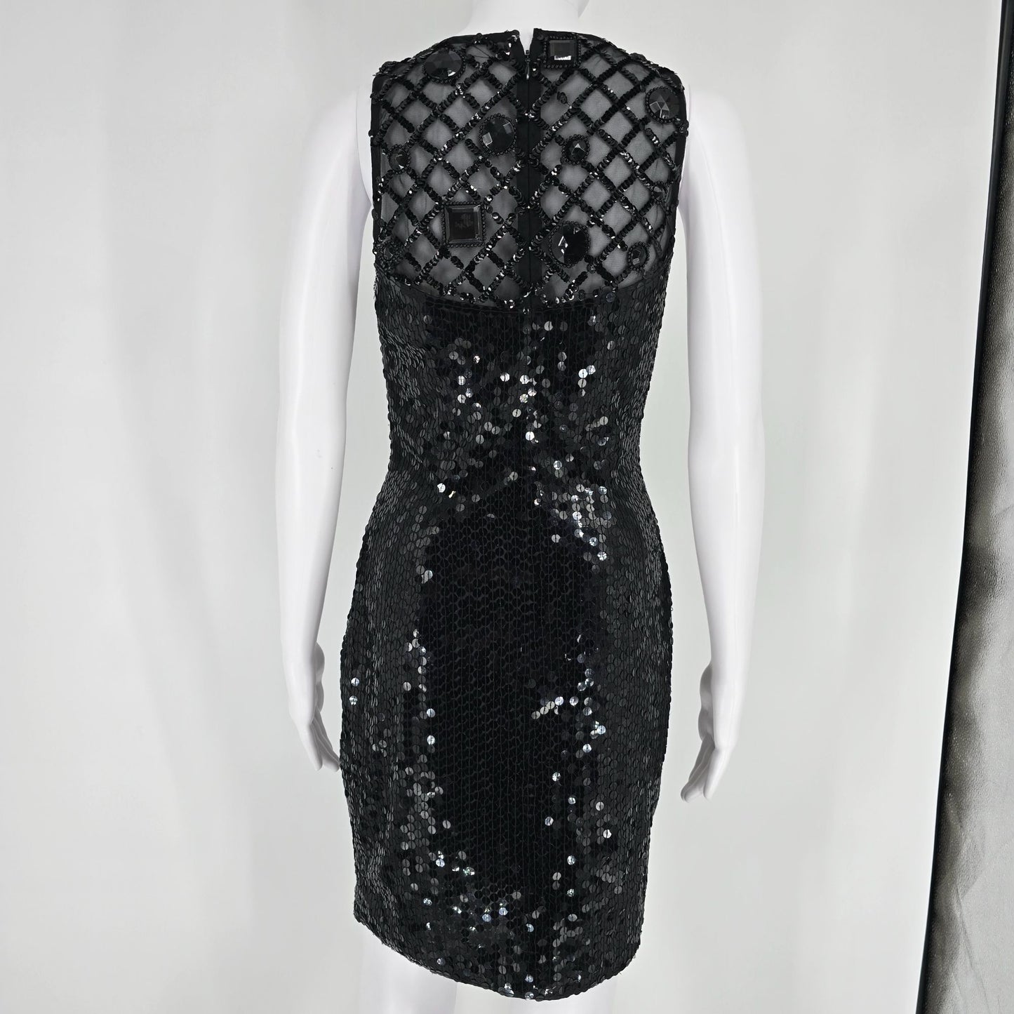 Vintage Y2K Nightline by Della Fougali Black Sequin Sheathe Dress (XS)