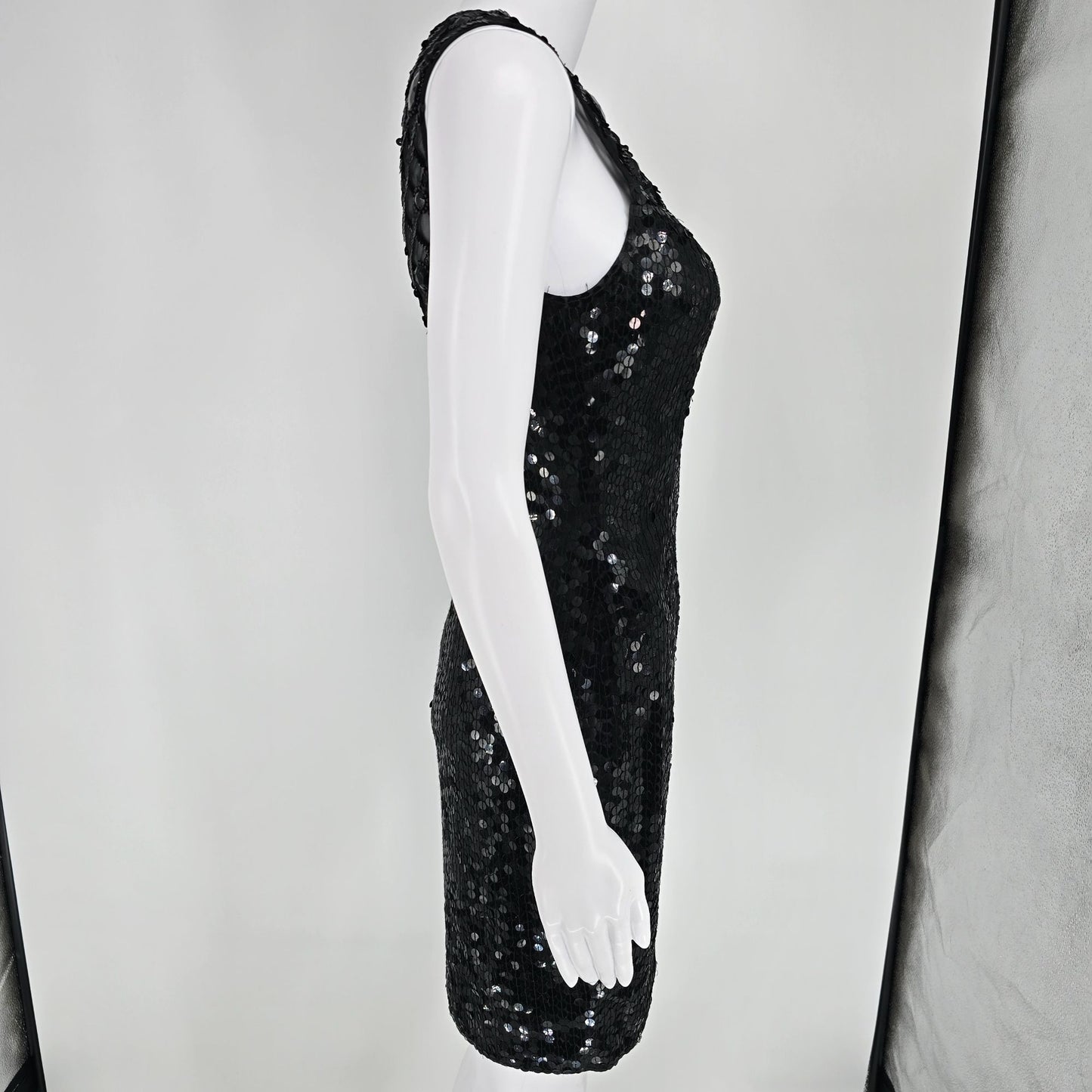 Vintage Y2K Nightline by Della Fougali Black Sequin Sheathe Dress (XS)