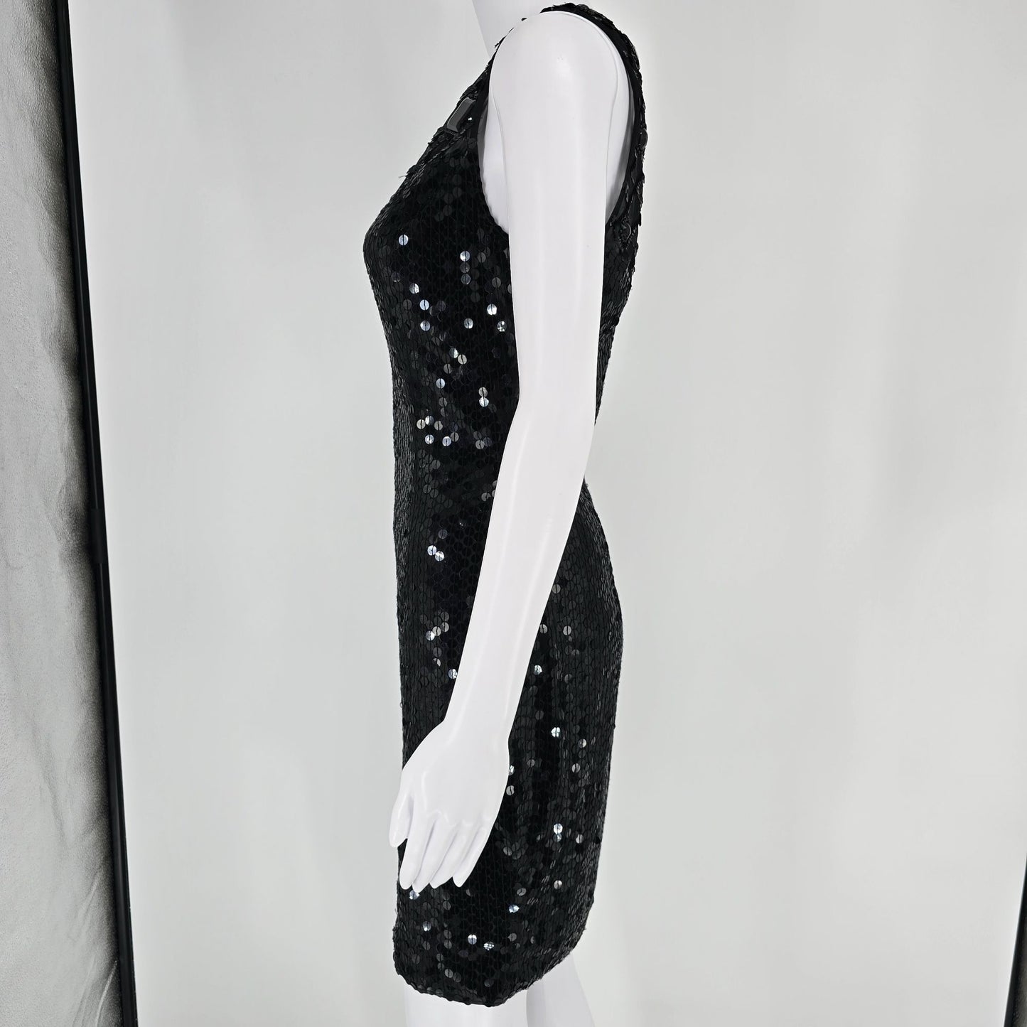 Vintage Y2K Nightline by Della Fougali Black Sequin Sheathe Dress (XS)