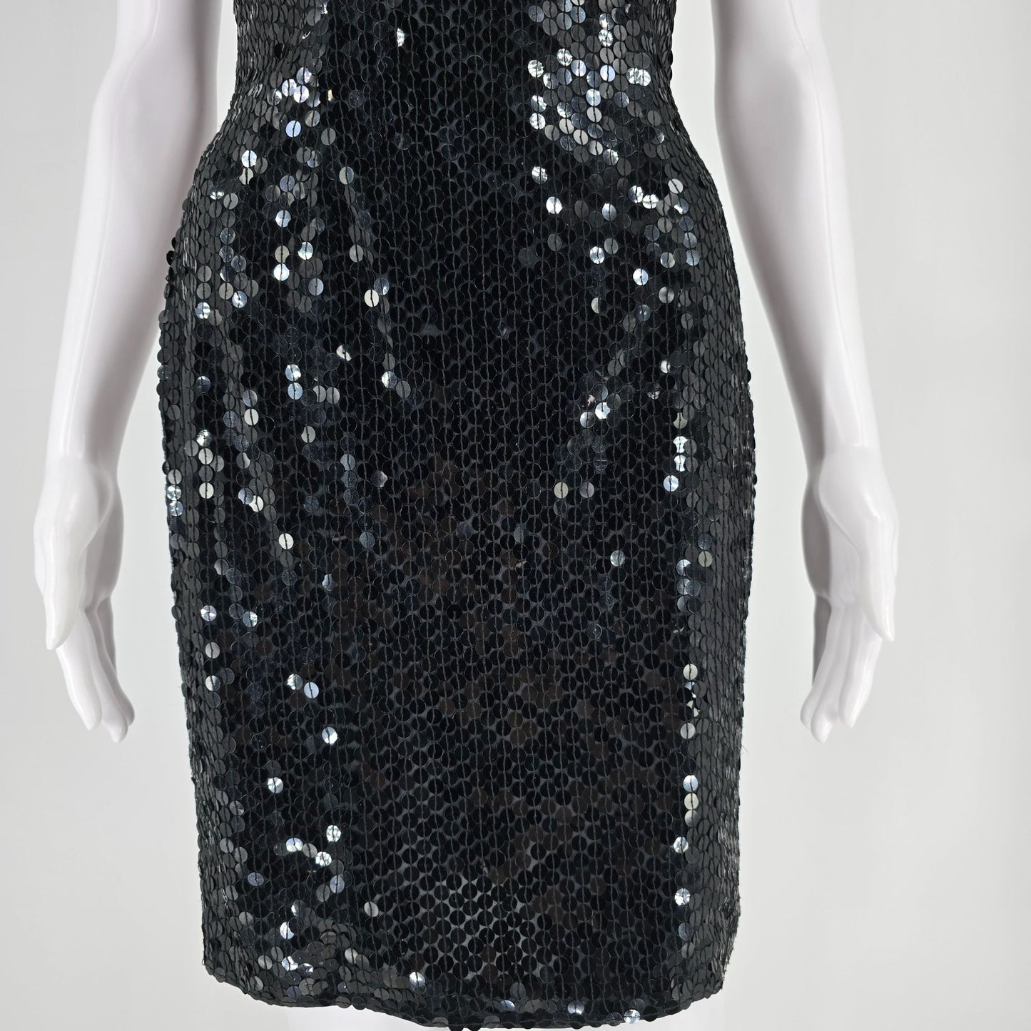 Vintage Y2K Nightline by Della Fougali Black Sequin Sheathe Dress (XS)