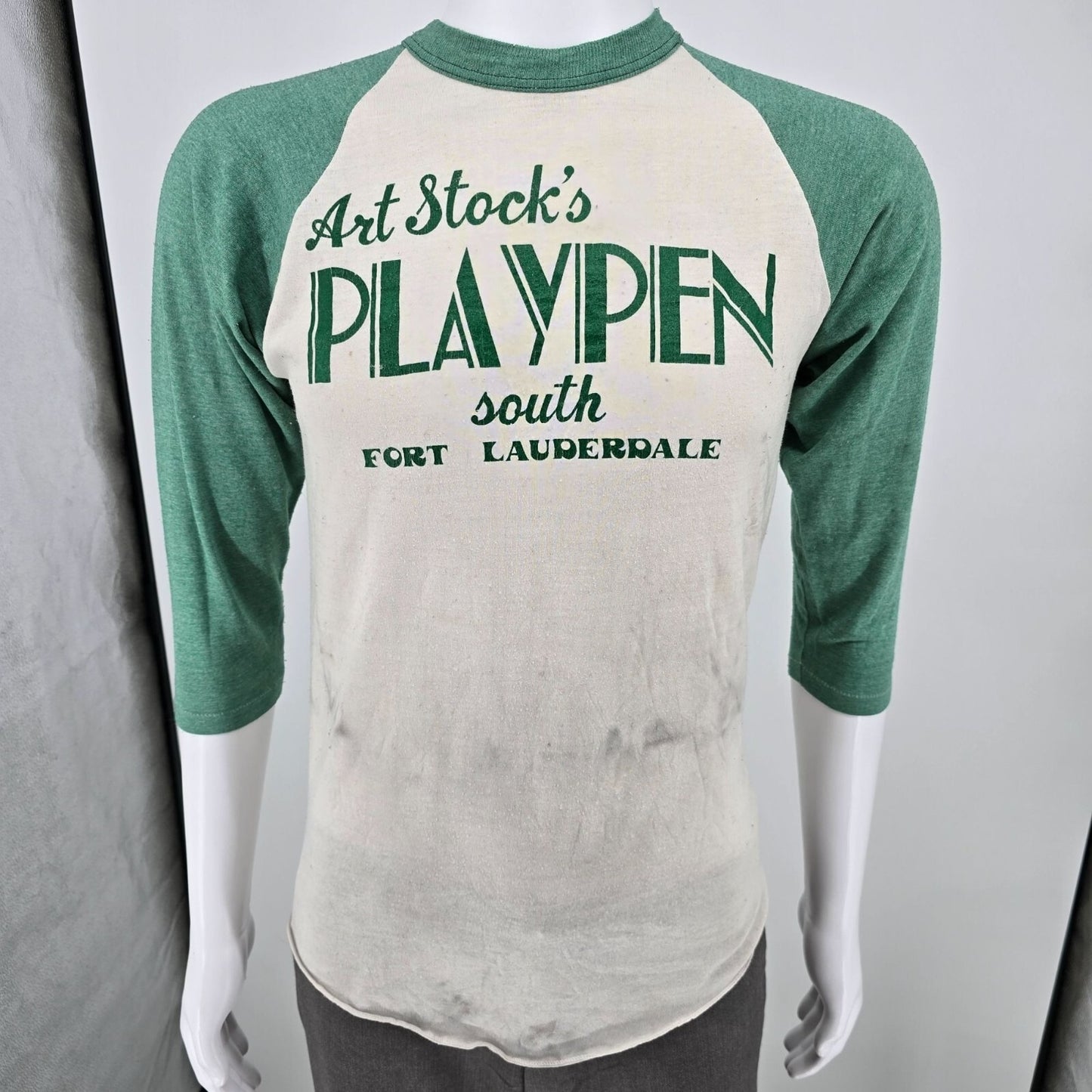 Vintage Thrashed 1970s Art Stock's Playpen South Fort Lauderdale T-Shirt (Small)