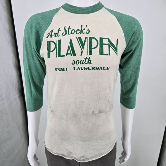 Vintage Thrashed 1970s Art Stock's Playpen South Fort Lauderdale T-Shirt (Small)