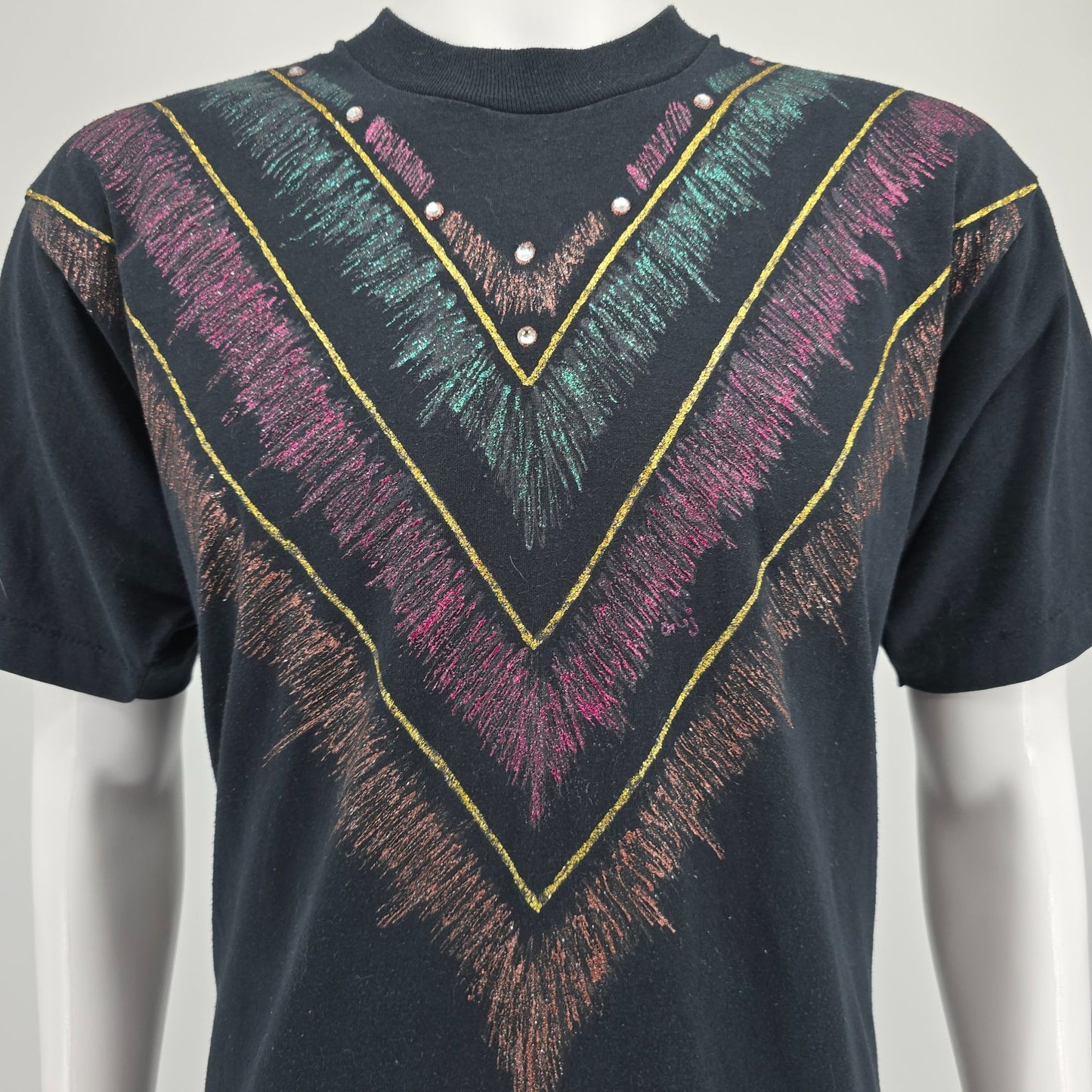 Vintage 1990s Screen Stars Rhinestone Glitter Paint Wearable Art T-Shirt (L)