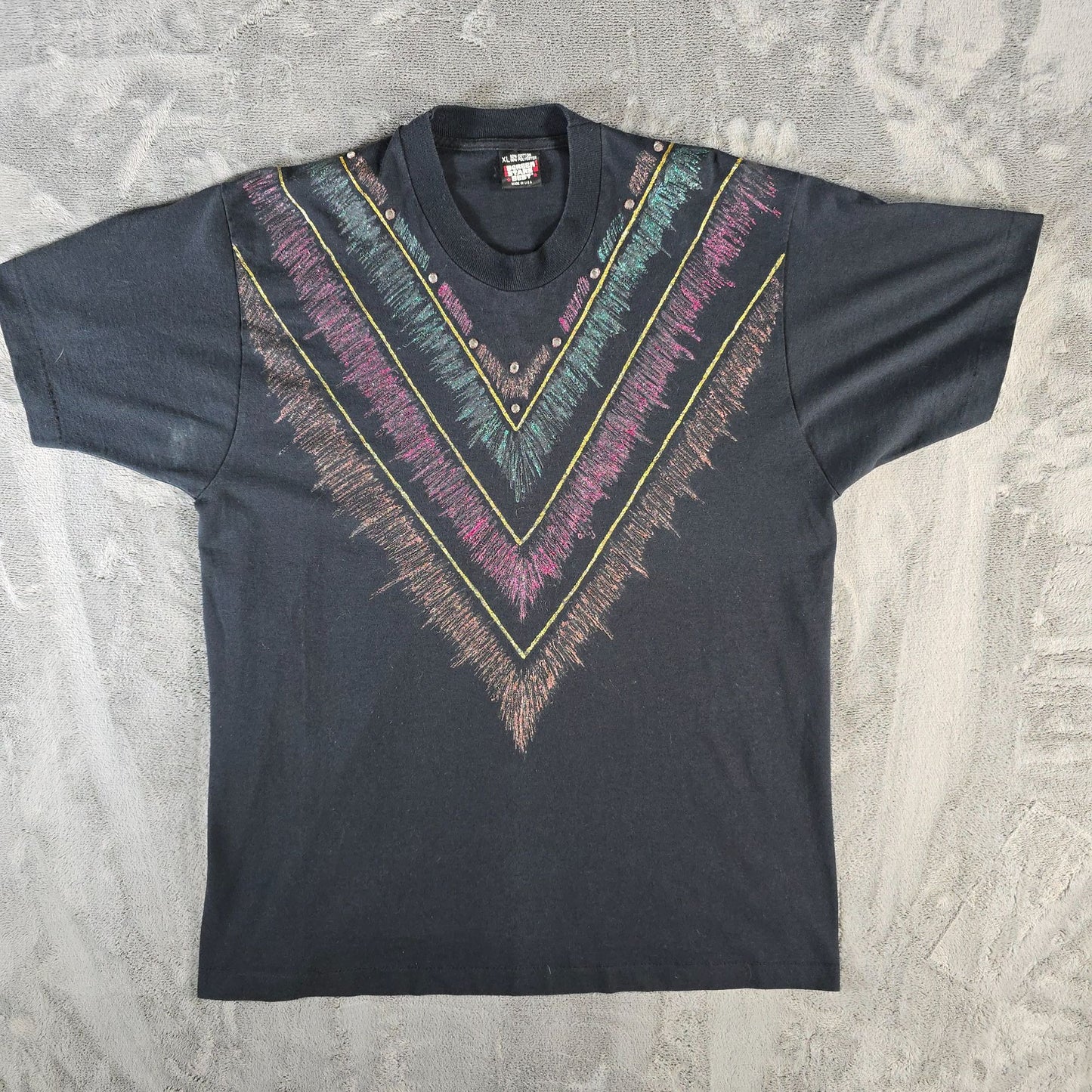 Vintage 1990s Screen Stars Rhinestone Glitter Paint Wearable Art T-Shirt (L)