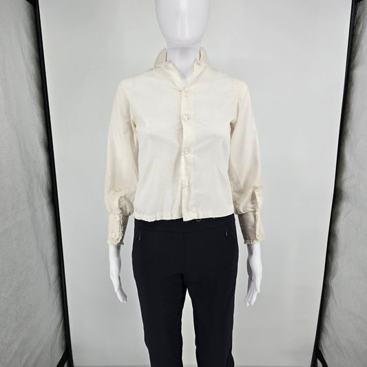 Distressed Vintage 1970s Peaches 'N Cream Women's Victorian Revival Blouse (S)