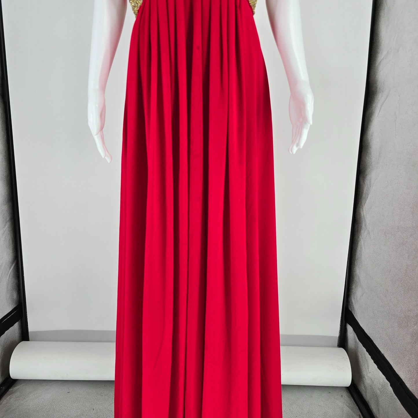 Vintage 1970s Julie Miller California Red Metallic Empire Waist Maxi Dress (M)