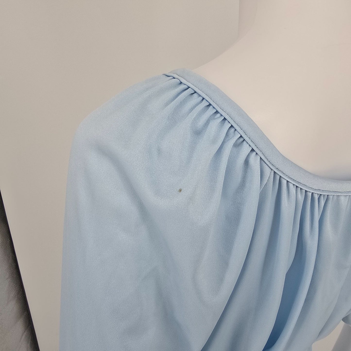 Vintage 1970s Light Blue Elastic Waist Blouson Sleeve Peasant Dress (M)