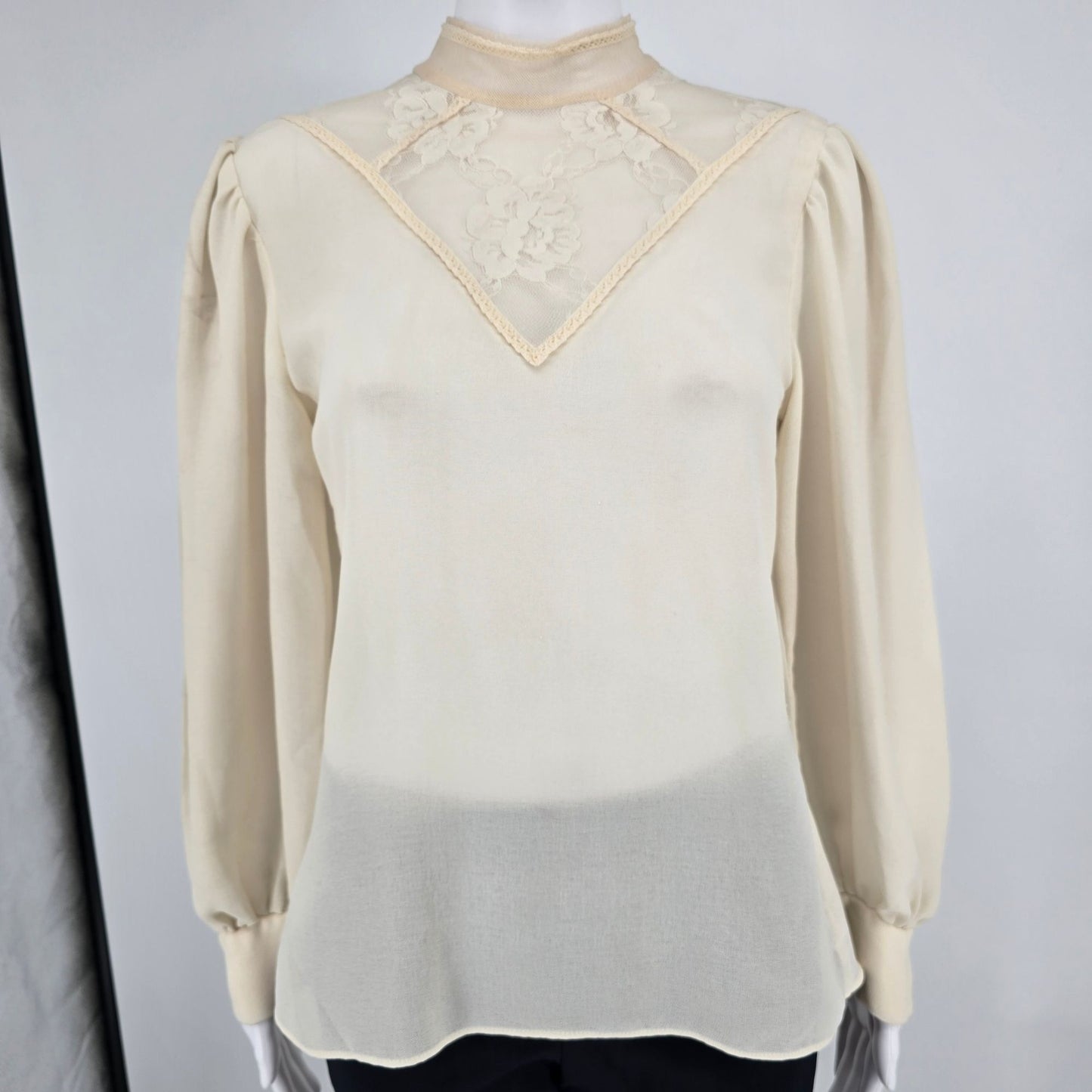 Vintage 1970s Patty's Closet Lace Yoke Semi-Sheer Victorian/Prairie Blouse (M)