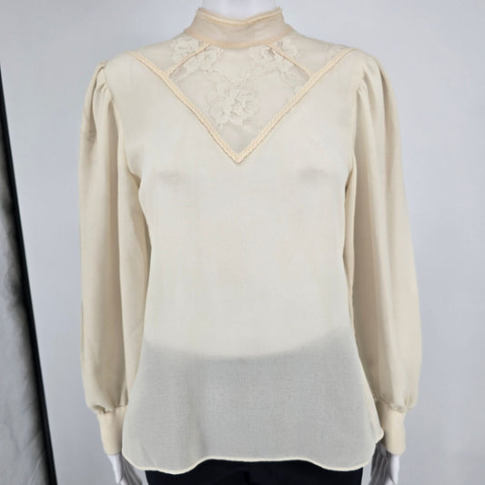 Vintage 1970s Patty's Closet Lace Yoke Semi-Sheer Victorian/Prairie Blouse (M)