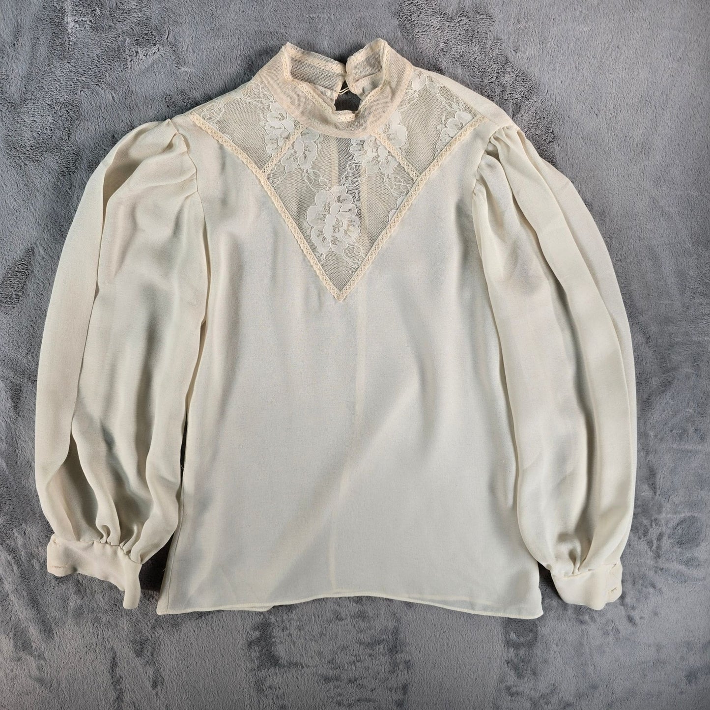 Vintage 1970s Patty's Closet Lace Yoke Semi-Sheer Victorian/Prairie Blouse (M)