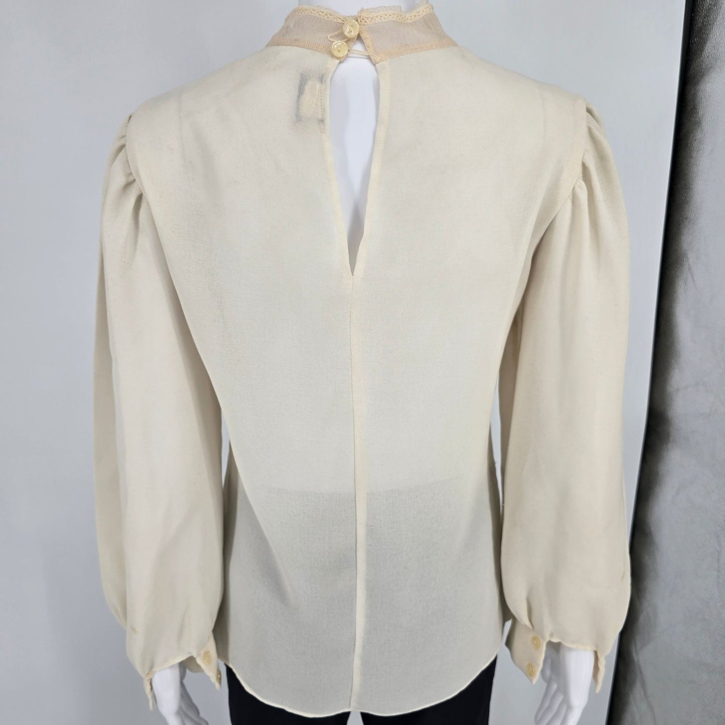 Vintage 1970s Patty's Closet Lace Yoke Semi-Sheer Victorian/Prairie Blouse (M)