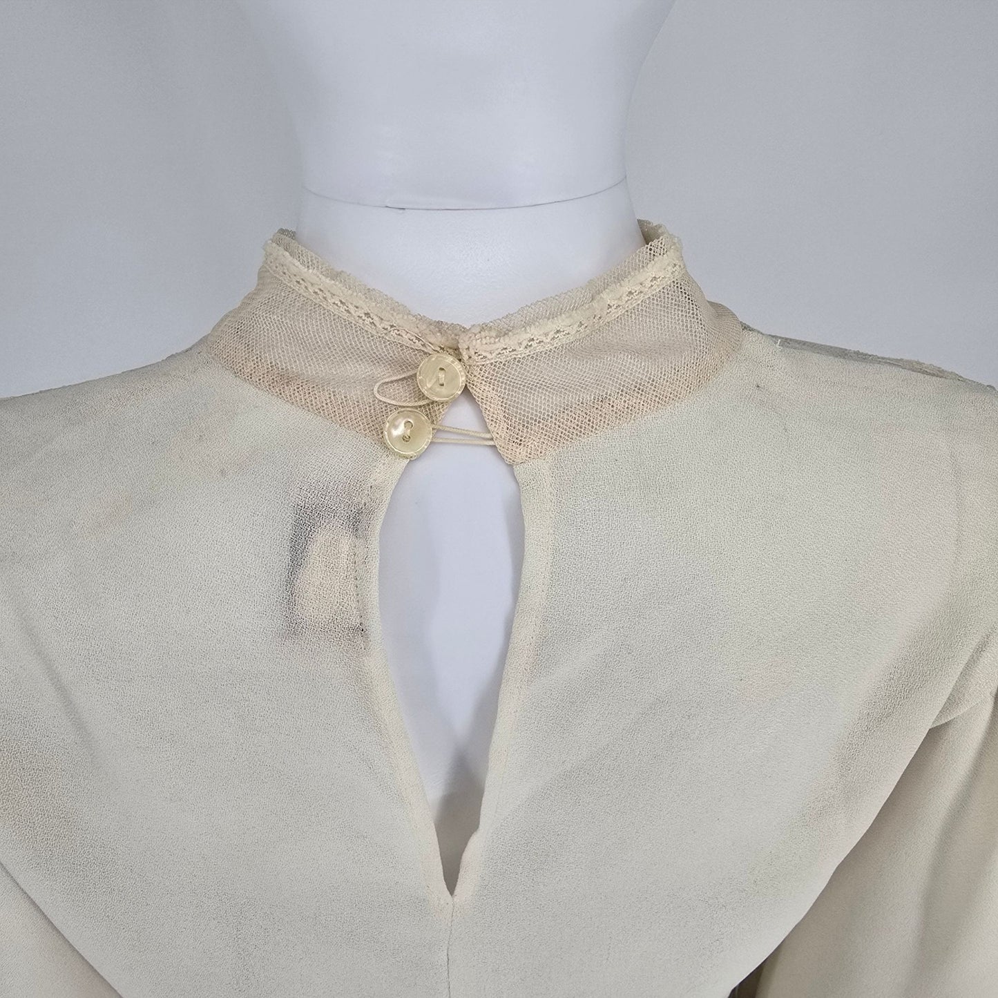 Vintage 1970s Patty's Closet Lace Yoke Semi-Sheer Victorian/Prairie Blouse (M)