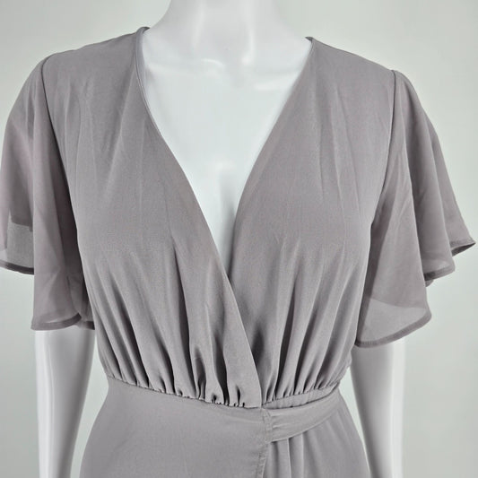 2010s Dusty Lavender Flutter Sleeve Full-Length Waist-Tie Maxi Wrap Dress (S/M)