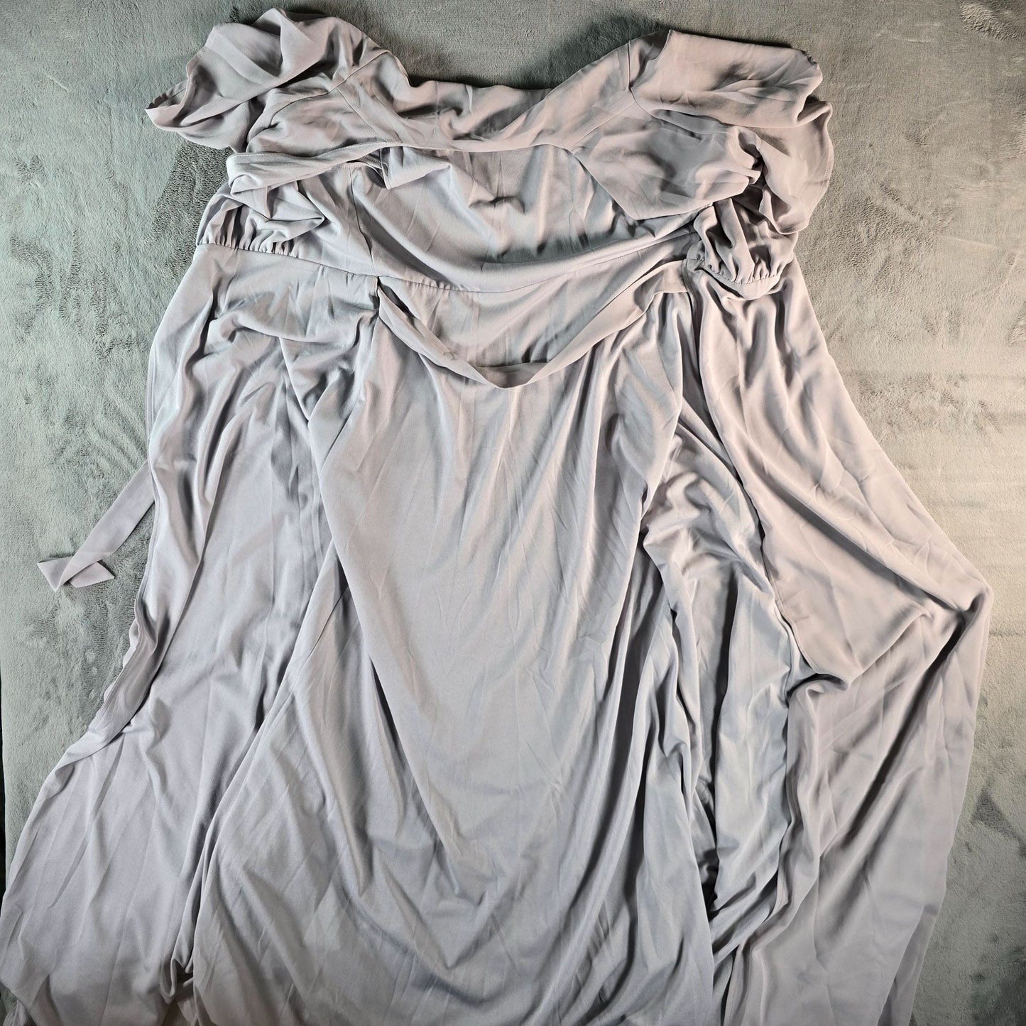 2010s Dusty Lavender Flutter Sleeve Full-Length Waist-Tie Maxi Wrap Dress (S/M)