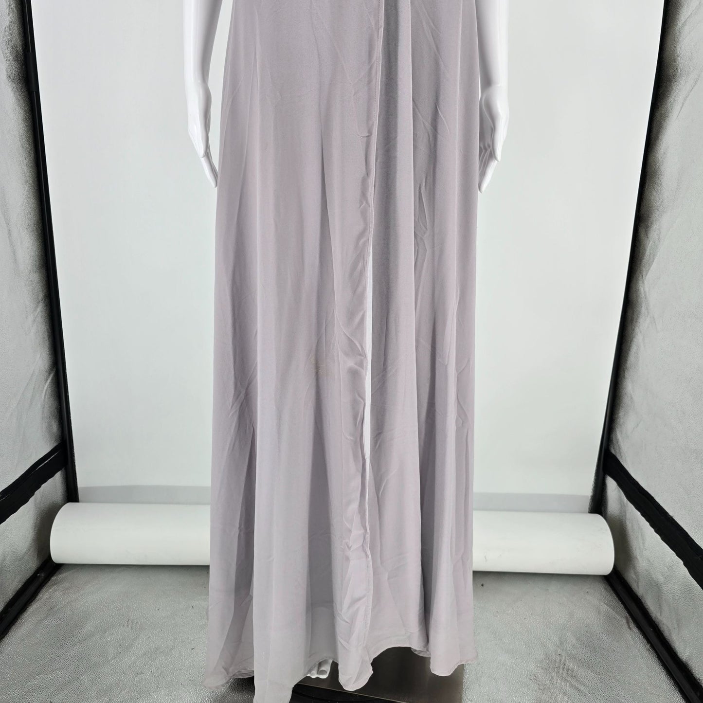 2010s Dusty Lavender Flutter Sleeve Full-Length Waist-Tie Maxi Wrap Dress (S/M)