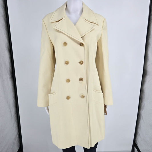 Vintage 1970s London Fog Maincoats Ivory Double-Breasted Walking Coat (M)