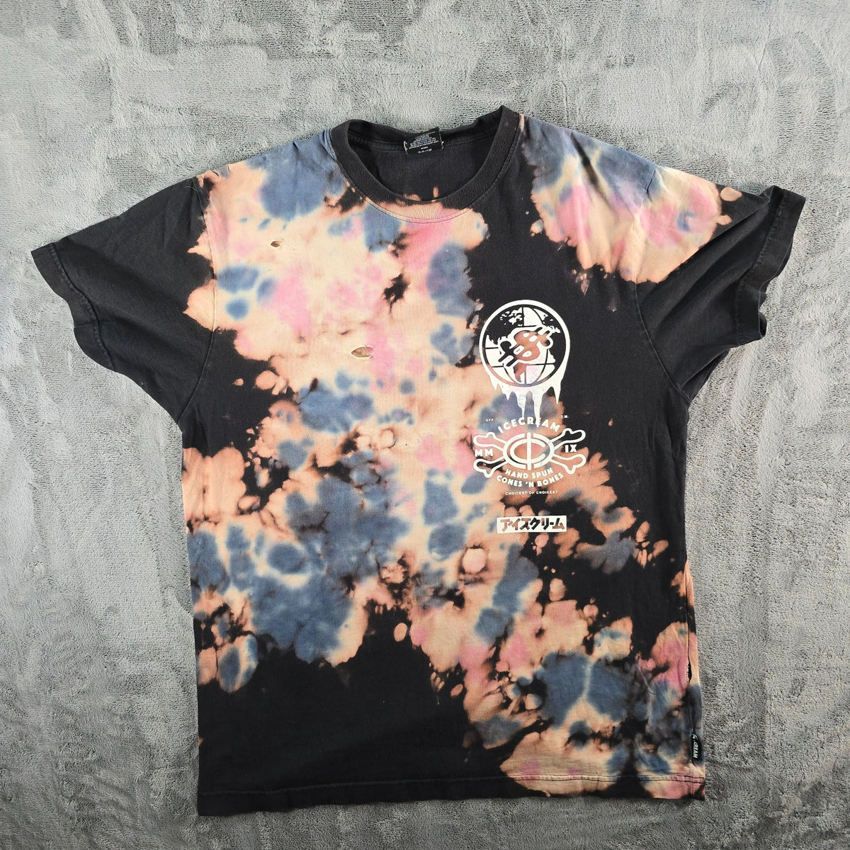 Thrashed 2010s ICECREAM Drip Short Sleeve Knit Bleach Effect T-Shirt (XL)
