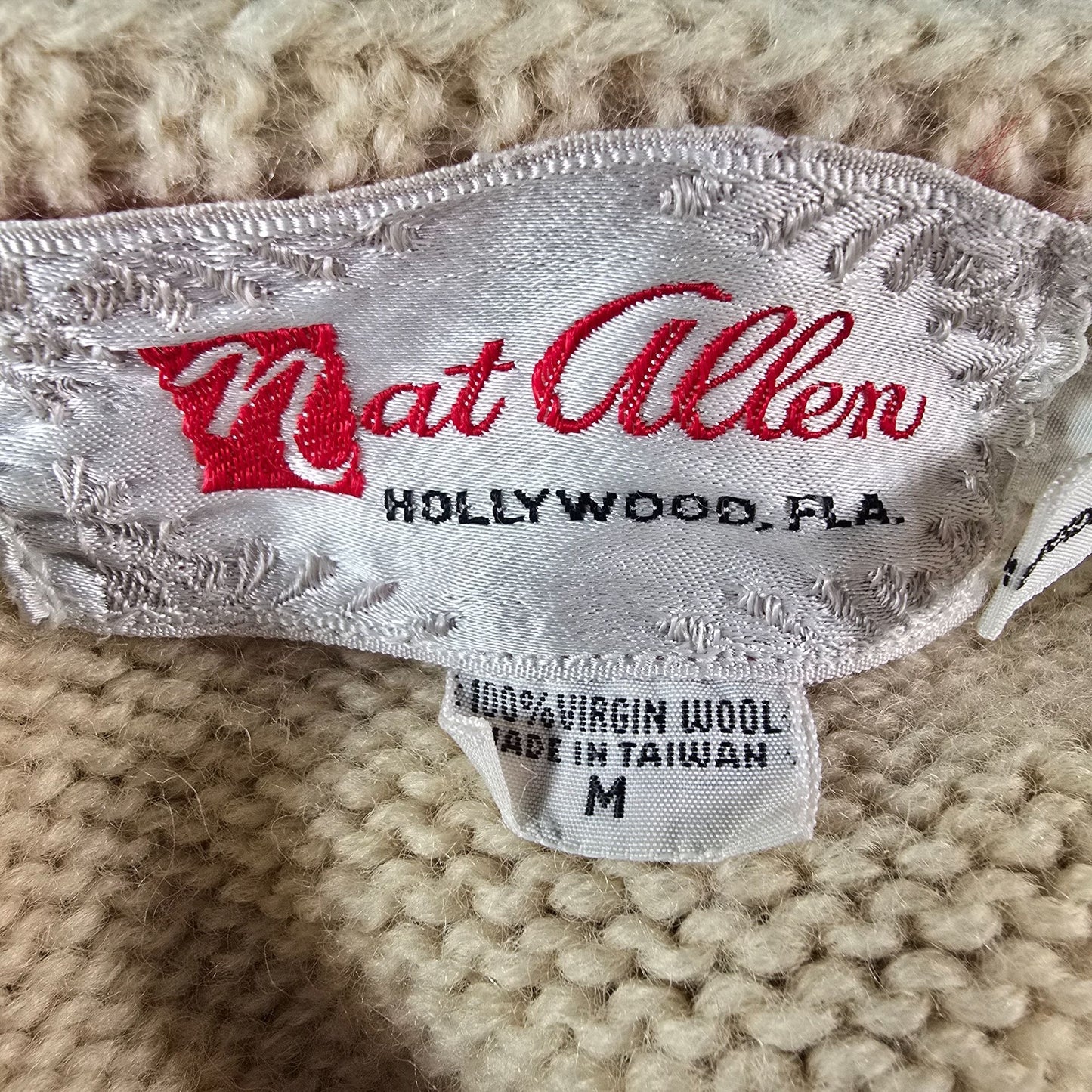 Vintage 1970s Nat Allen Women's Virgin Wool Hand Embroidered Floral Cardigan