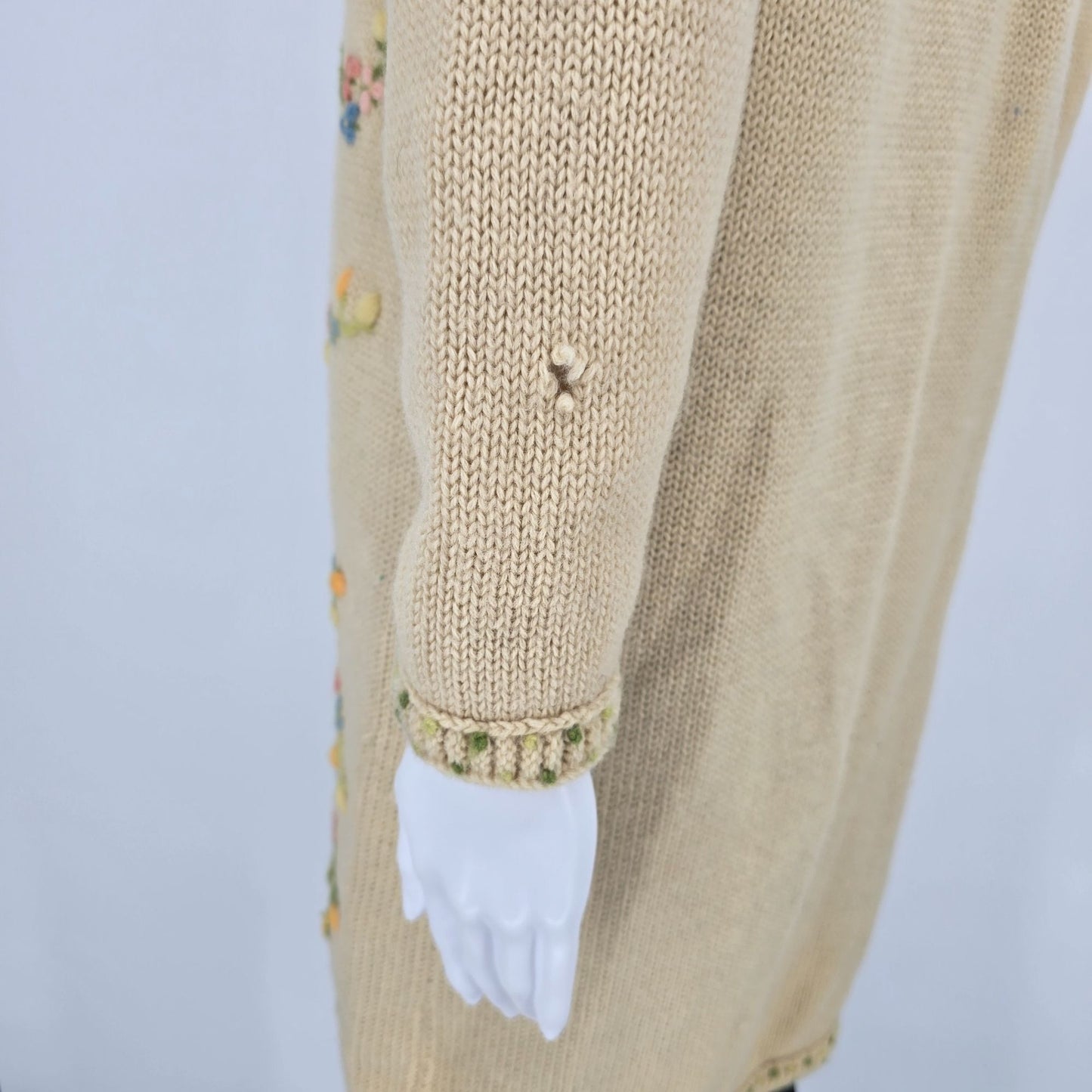 Vintage 1970s Nat Allen Women's Virgin Wool Hand Embroidered Floral Cardigan