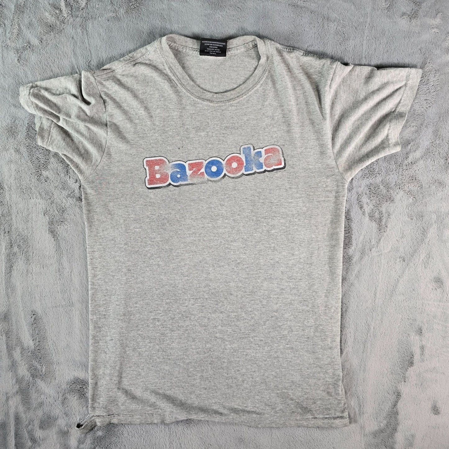 Distressed 2000s Steve & Barry's Bazooka Bubble Gum Logo Gray T-Shirt (S)