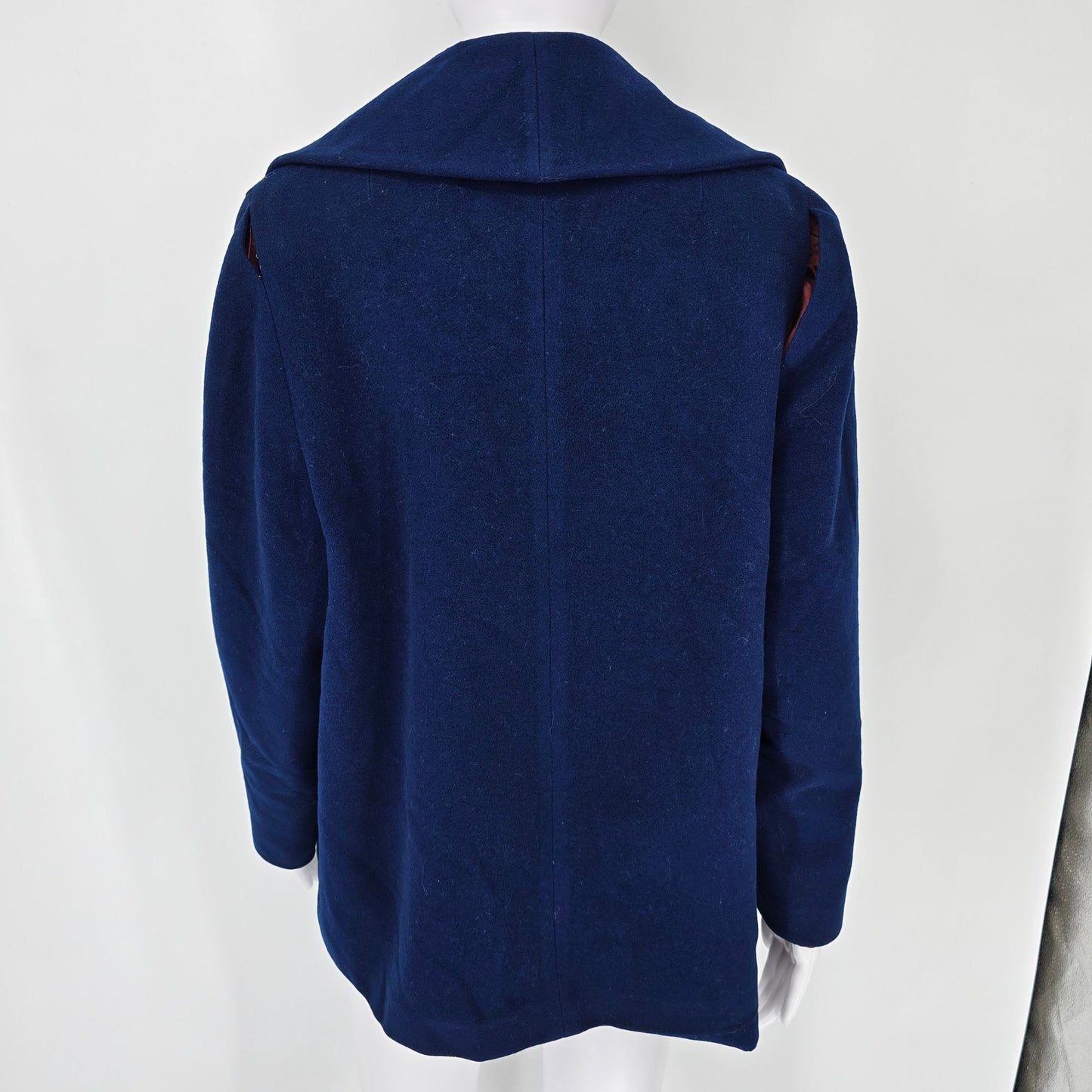 Damaged Vintage 1980s Aquascutum Women's Navy Blue Open Front Wool Jacket (L)