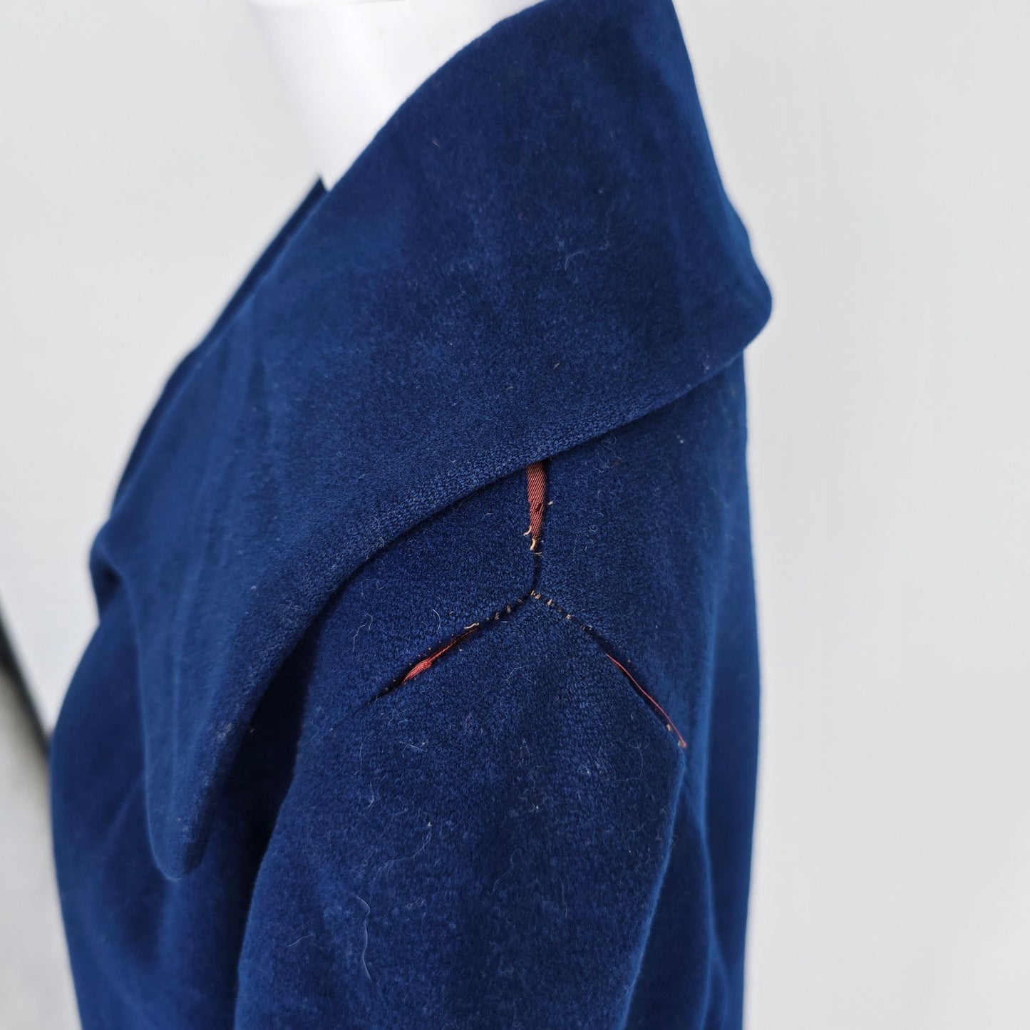 Damaged Vintage 1980s Aquascutum Women's Navy Blue Open Front Wool Jacket (L)