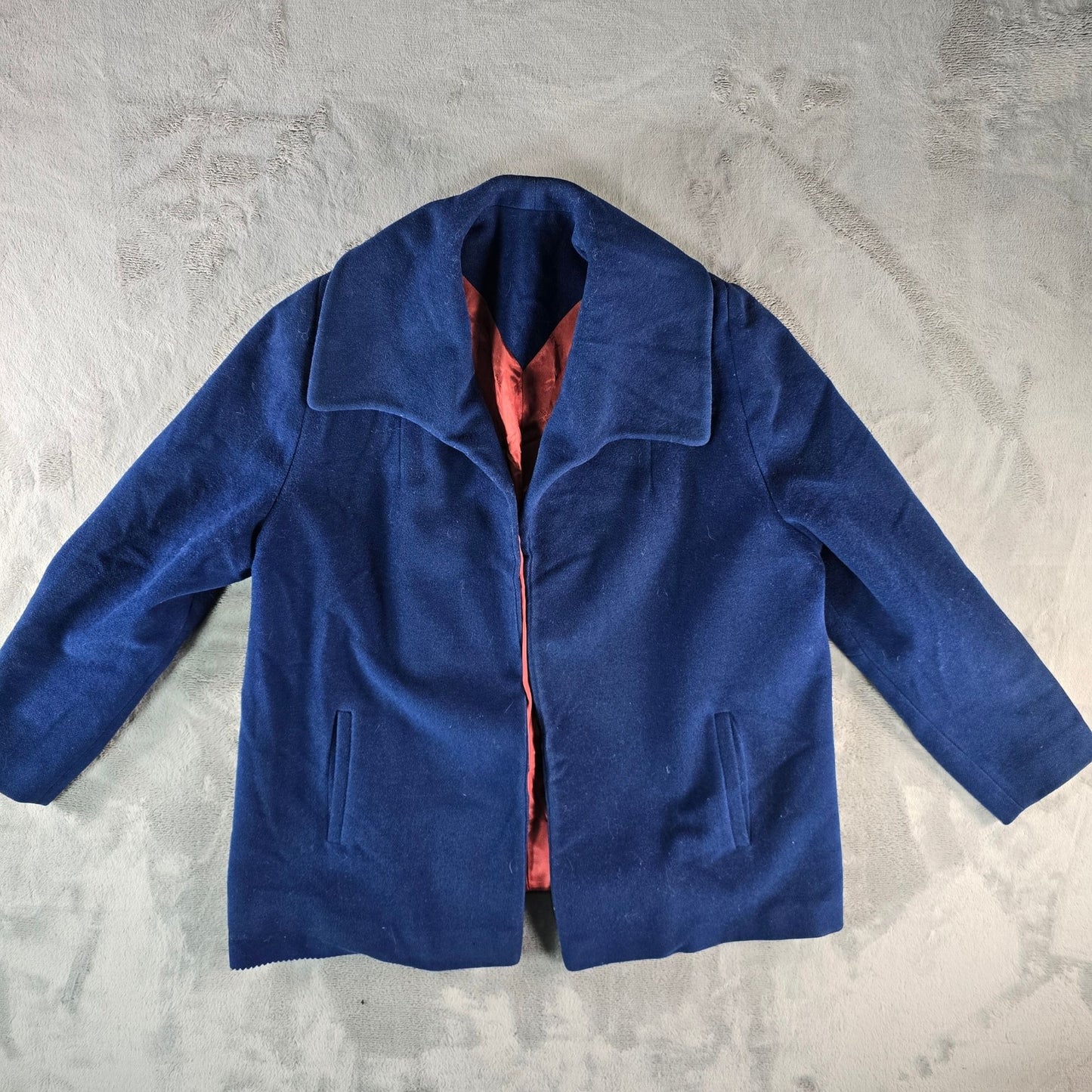 Damaged Vintage 1980s Aquascutum Women's Navy Blue Open Front Wool Jacket (L)