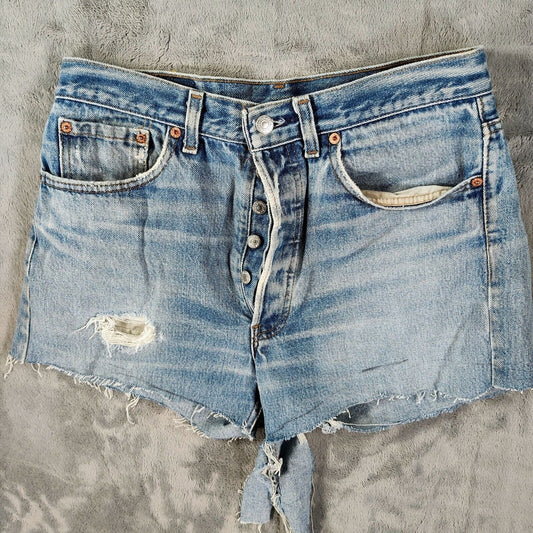 Vintage 1991 Levi's 501XX DIY Blue Denim Cutoff Jean Shorts (W33)