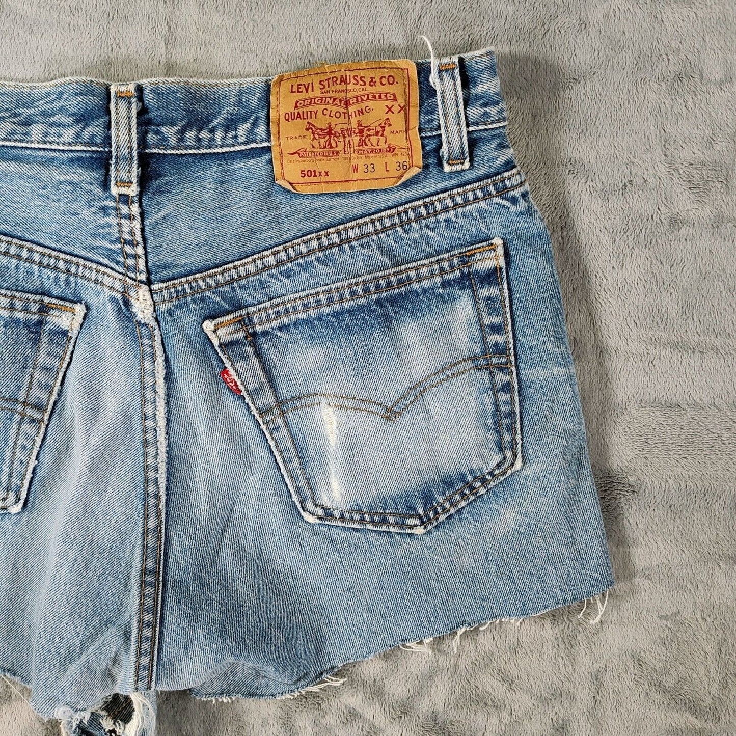 Vintage 1991 Levi's 501XX DIY Blue Denim Cutoff Jean Shorts (W33)