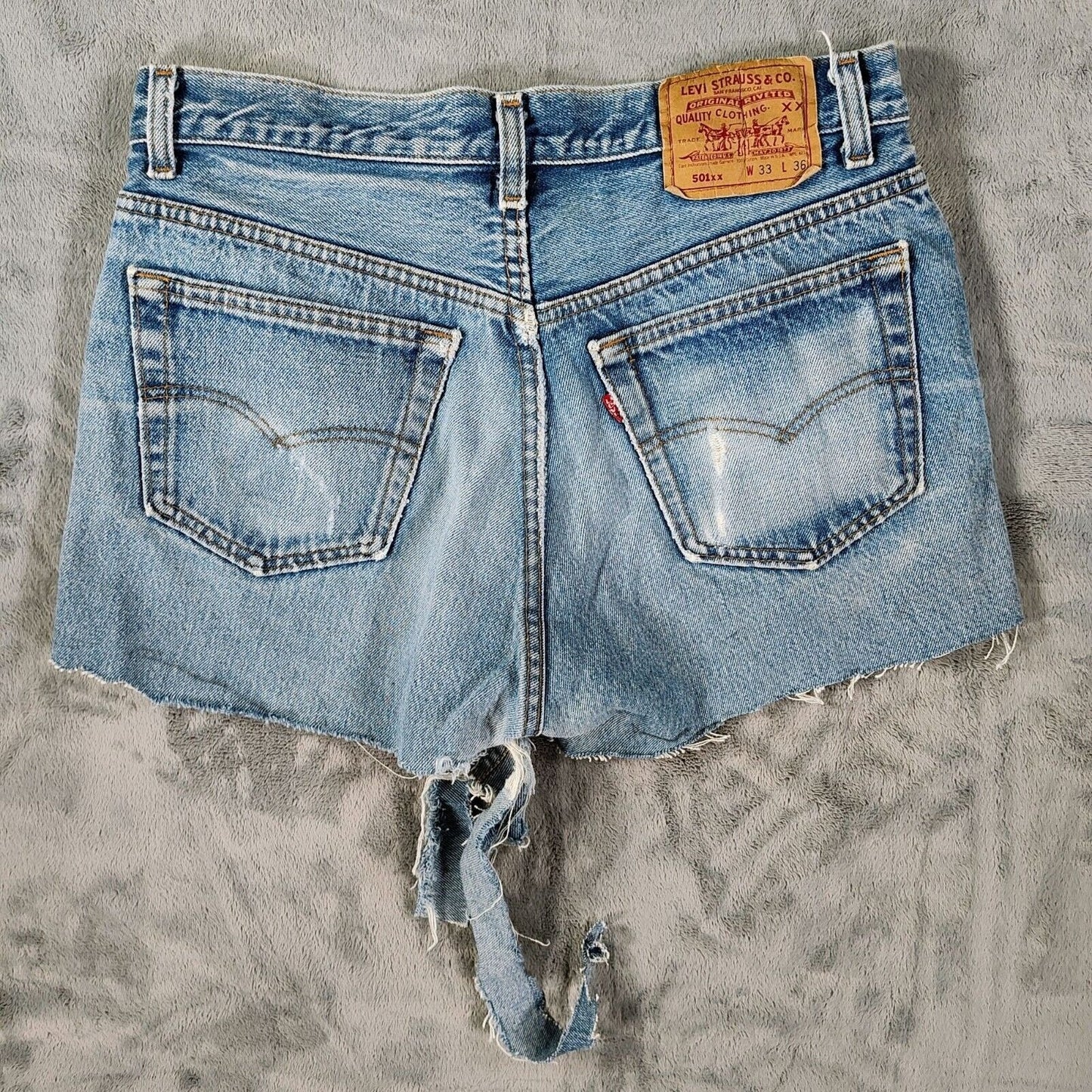 Vintage 1991 Levi's 501XX DIY Blue Denim Cutoff Jean Shorts (W33)
