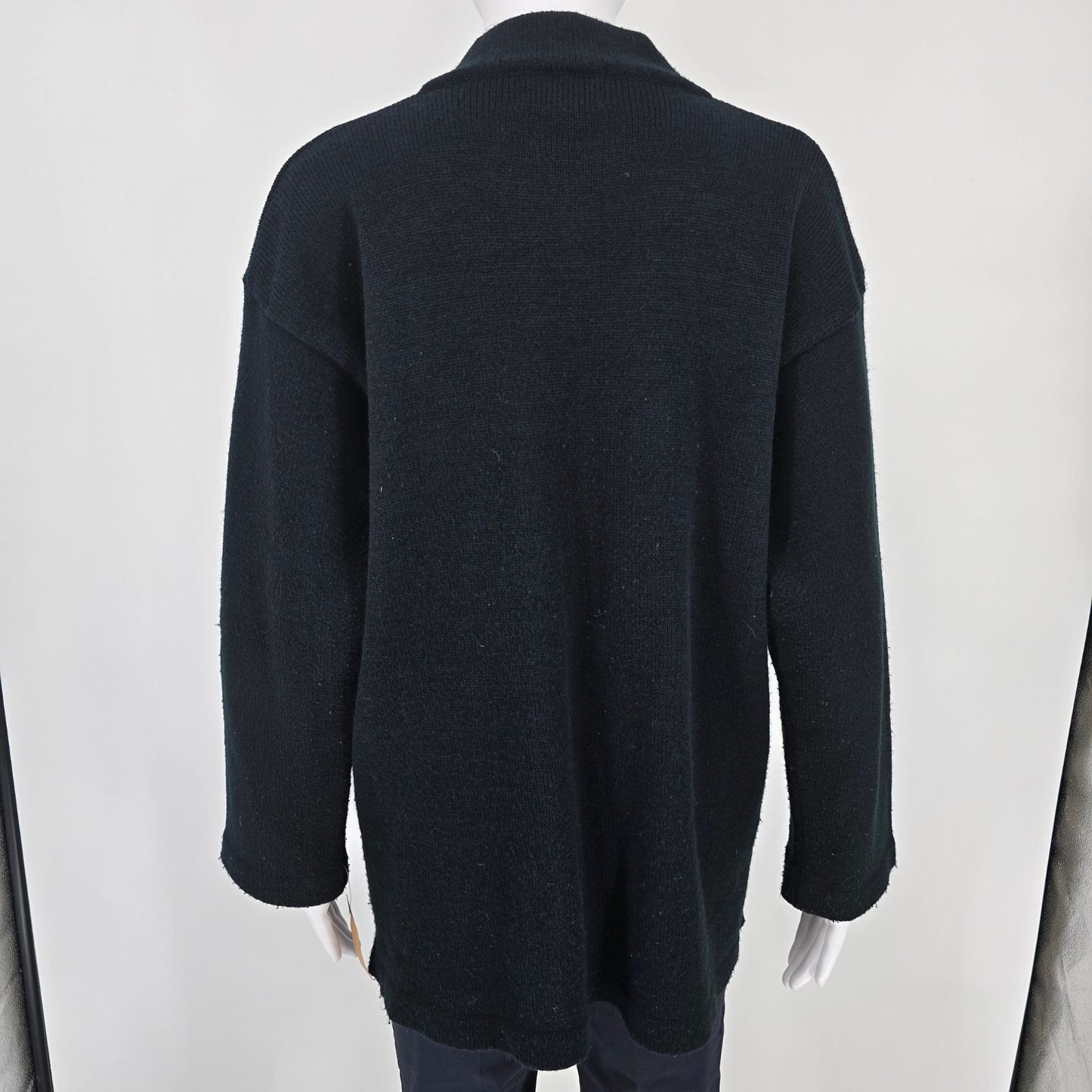 Vintage 1980s Knitivo II Women's Black Acrylic Open Front Cardigan Sweater (L)