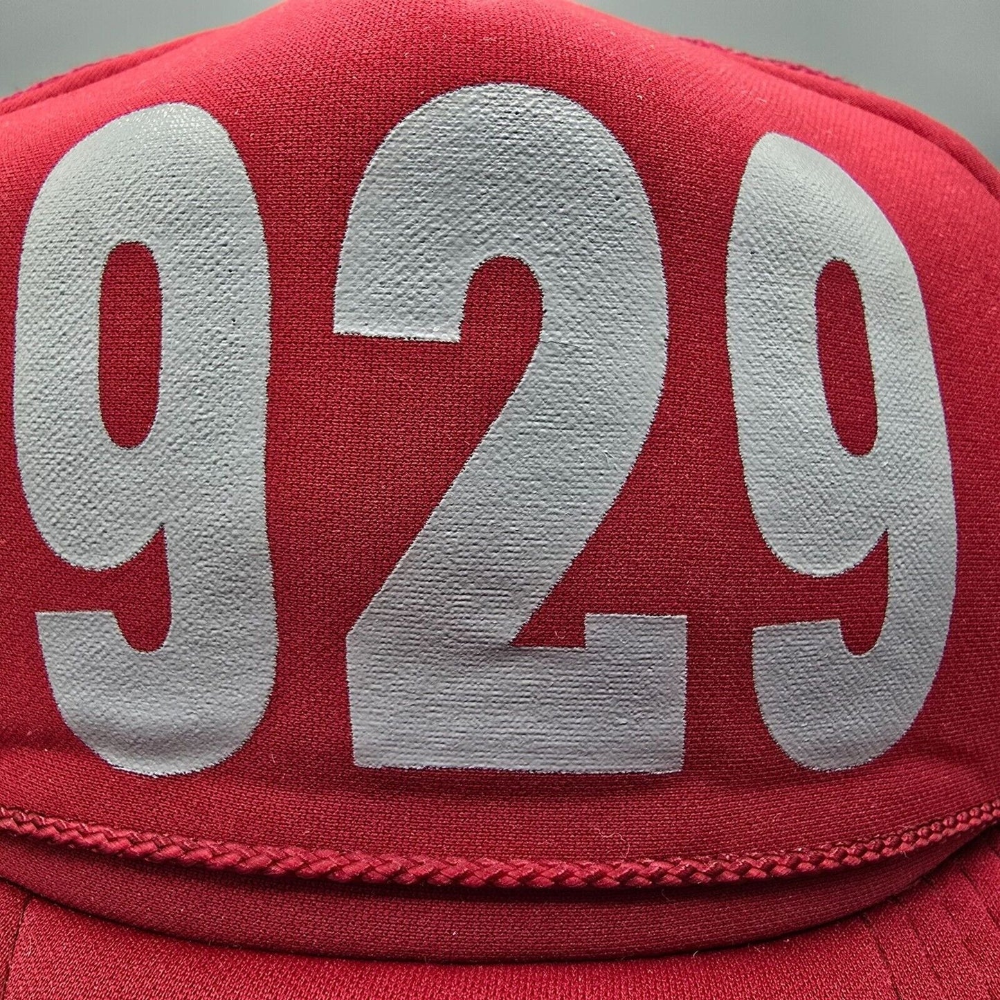 Vintage 1990s Distressed 929 Area Code Red Otto Mesh Back Trucker Hat *Damaged