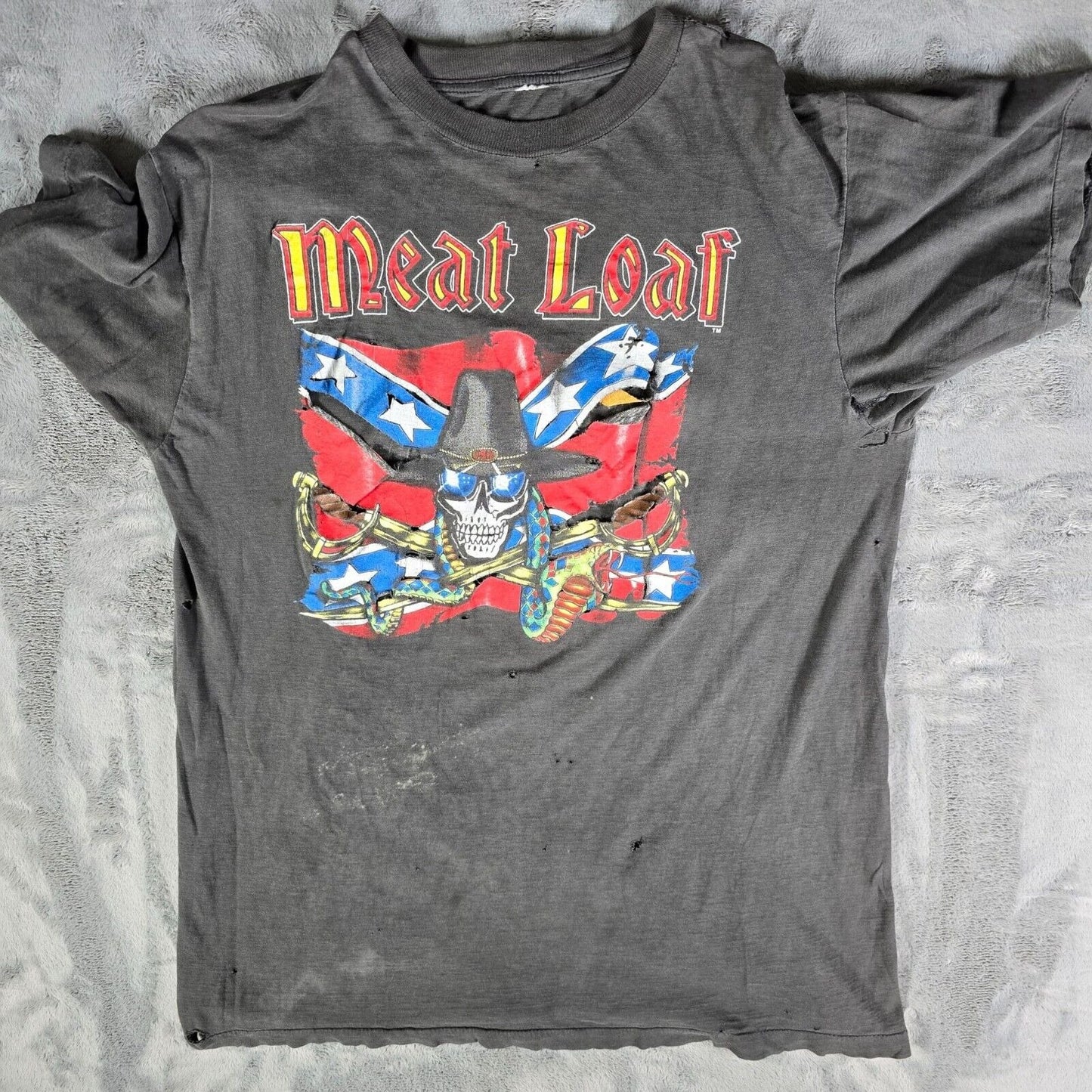 Thrashed Vintage 1989-1991 Meat Loaf Neverland Express Rock Band T-Shirt (L)