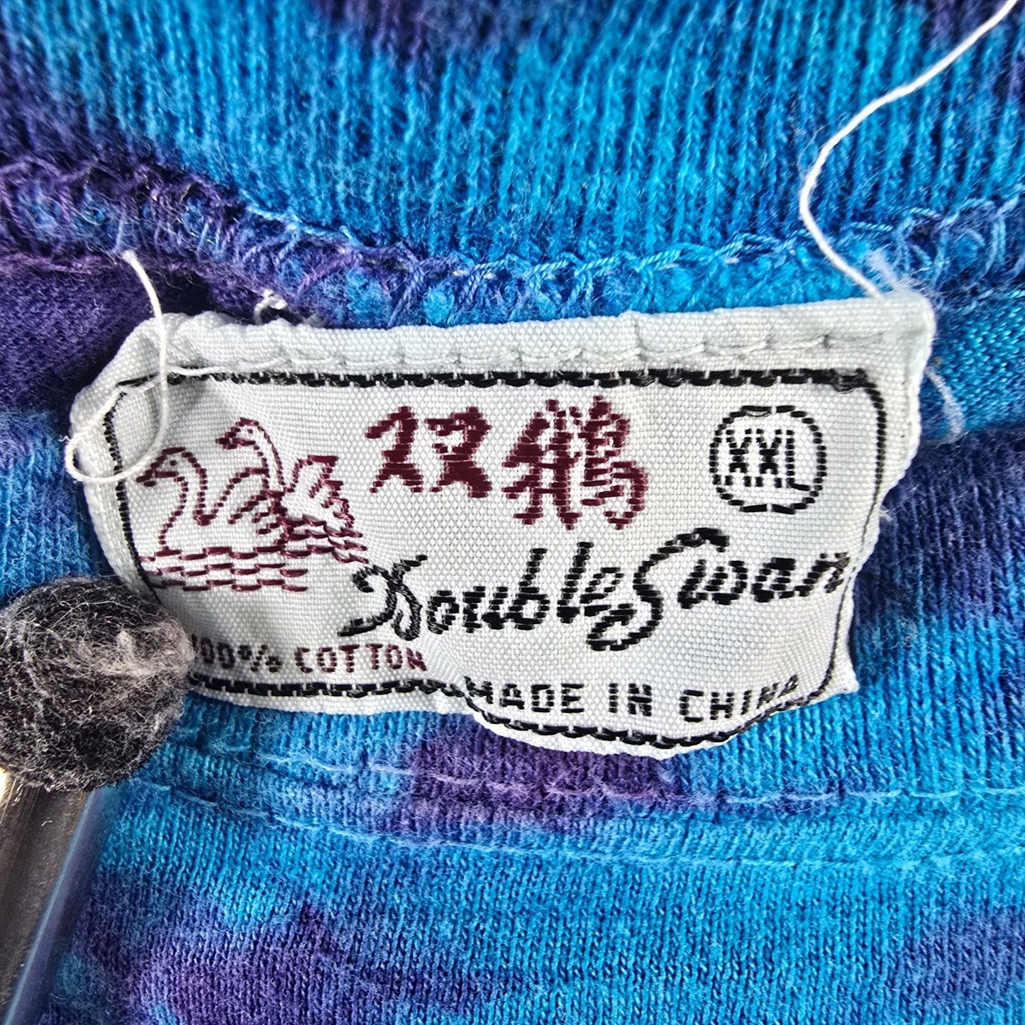 Vintage 1990s Double Swan Blue/Purple Crinkle Tie-Dye Single Stitch T-Shirt (XL)