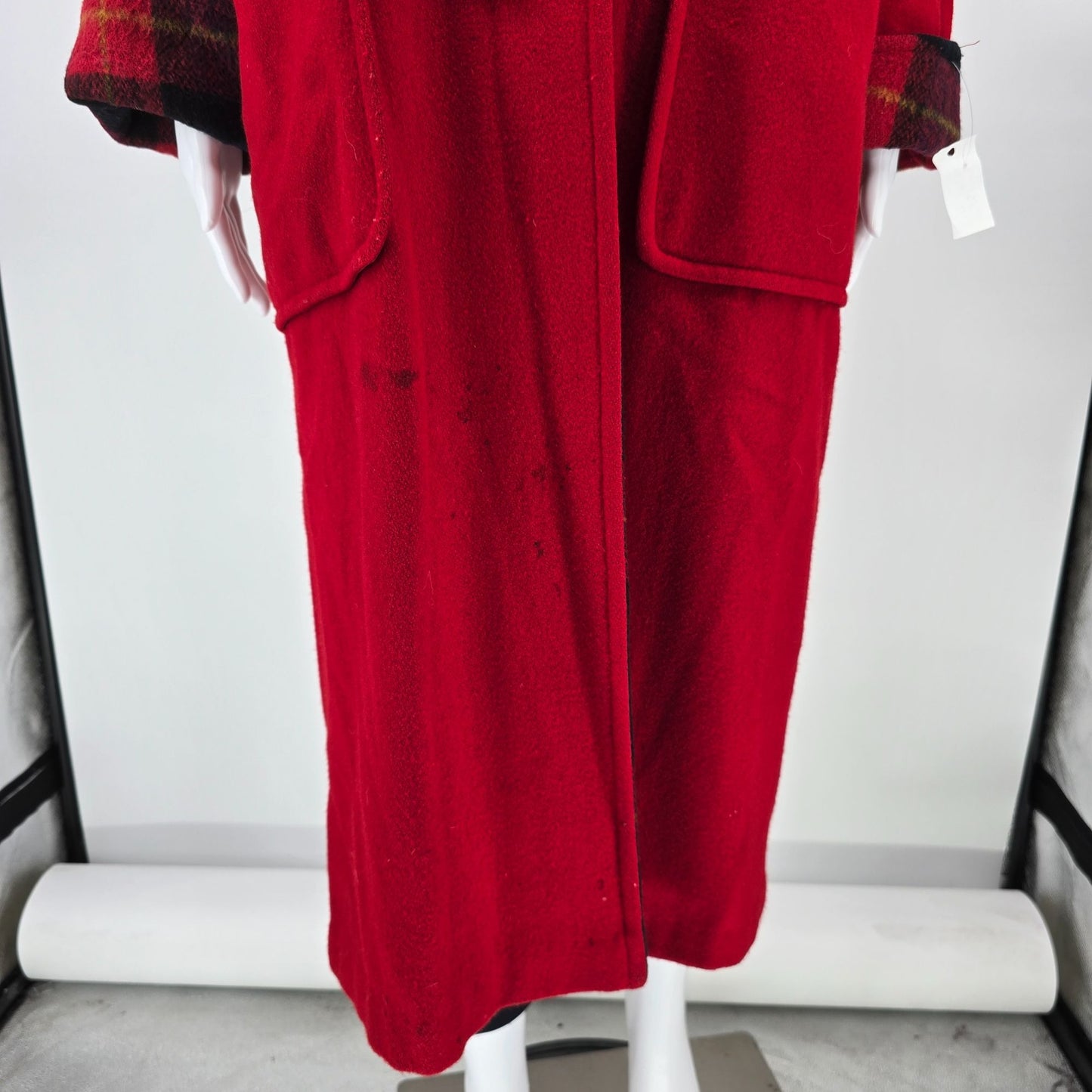 Vintage 1970s Suz-ette Fashions/Spuncraft Red Wool Blend Hooded Duffle Coat (L)