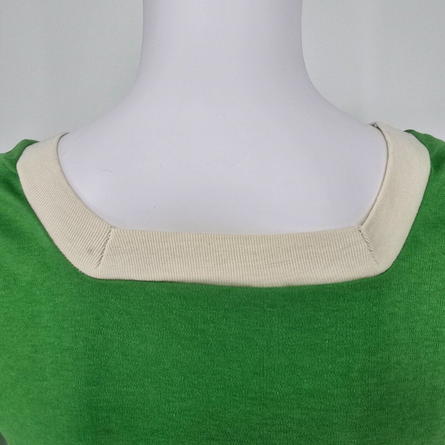 Vintage 1970s Sears Kelly Green Contrast Trim Square Neck Ringer T-Shirt (S)