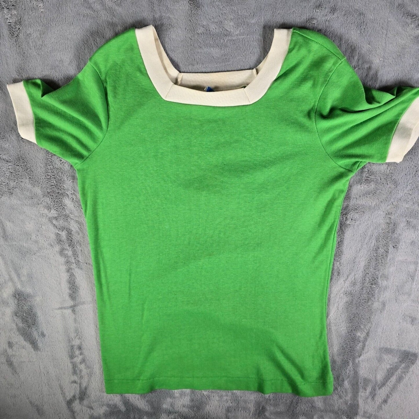 Vintage 1970s Sears Kelly Green Contrast Trim Square Neck Ringer T-Shirt (S)