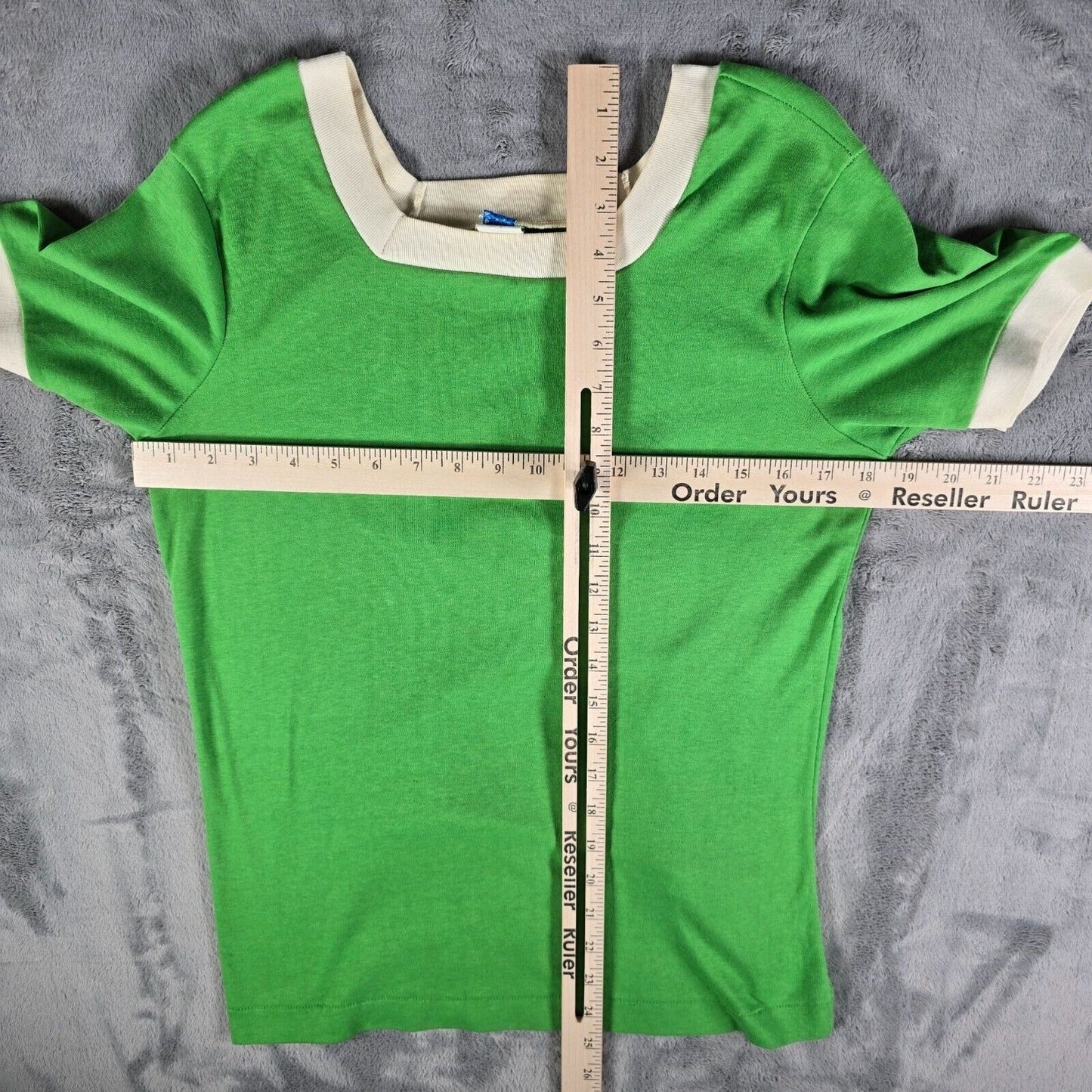 Vintage 1970s Sears Kelly Green Contrast Trim Square Neck Ringer T-Shirt (S)
